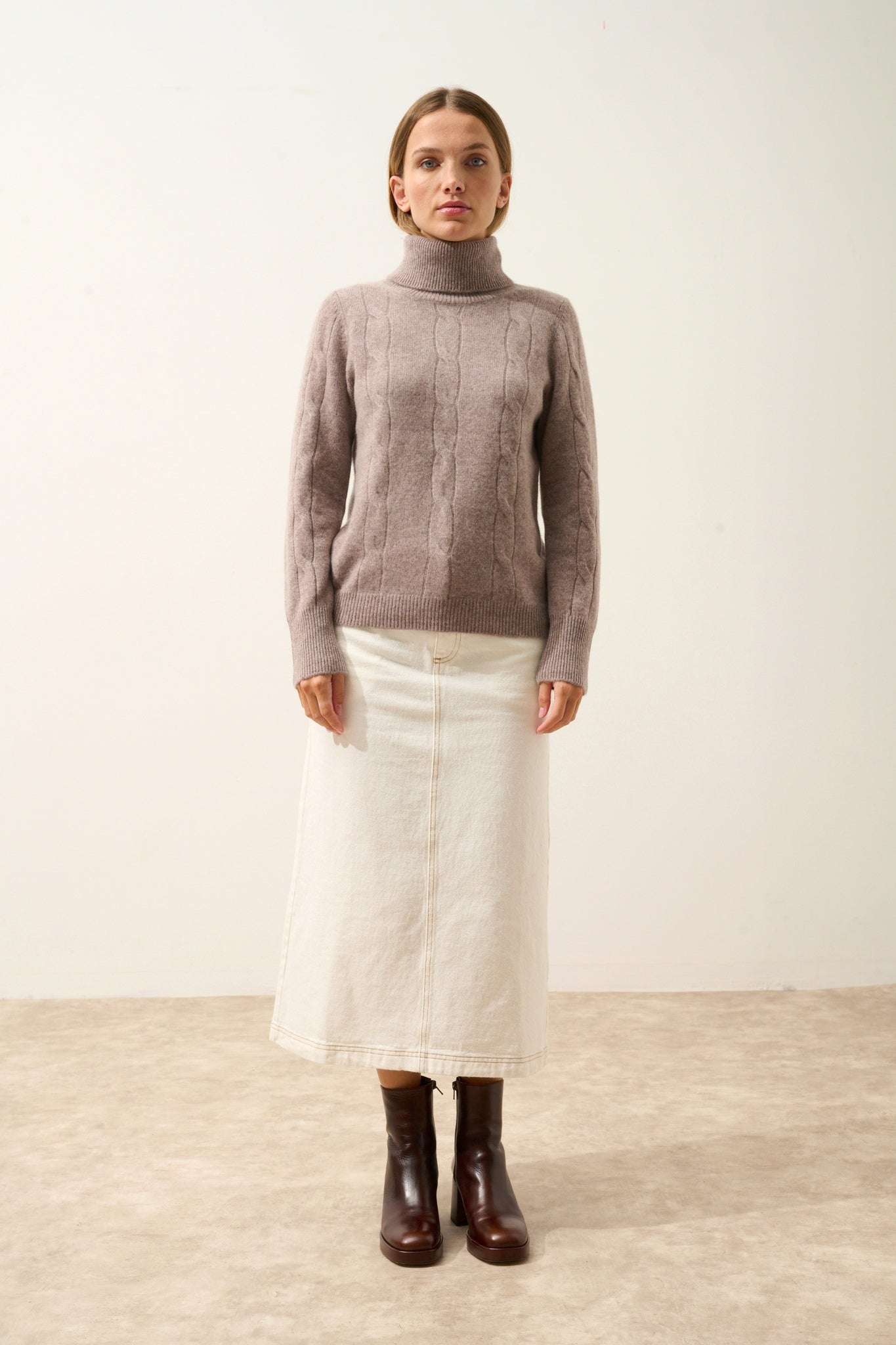 ESTELLE pull col roulé caribou chiné