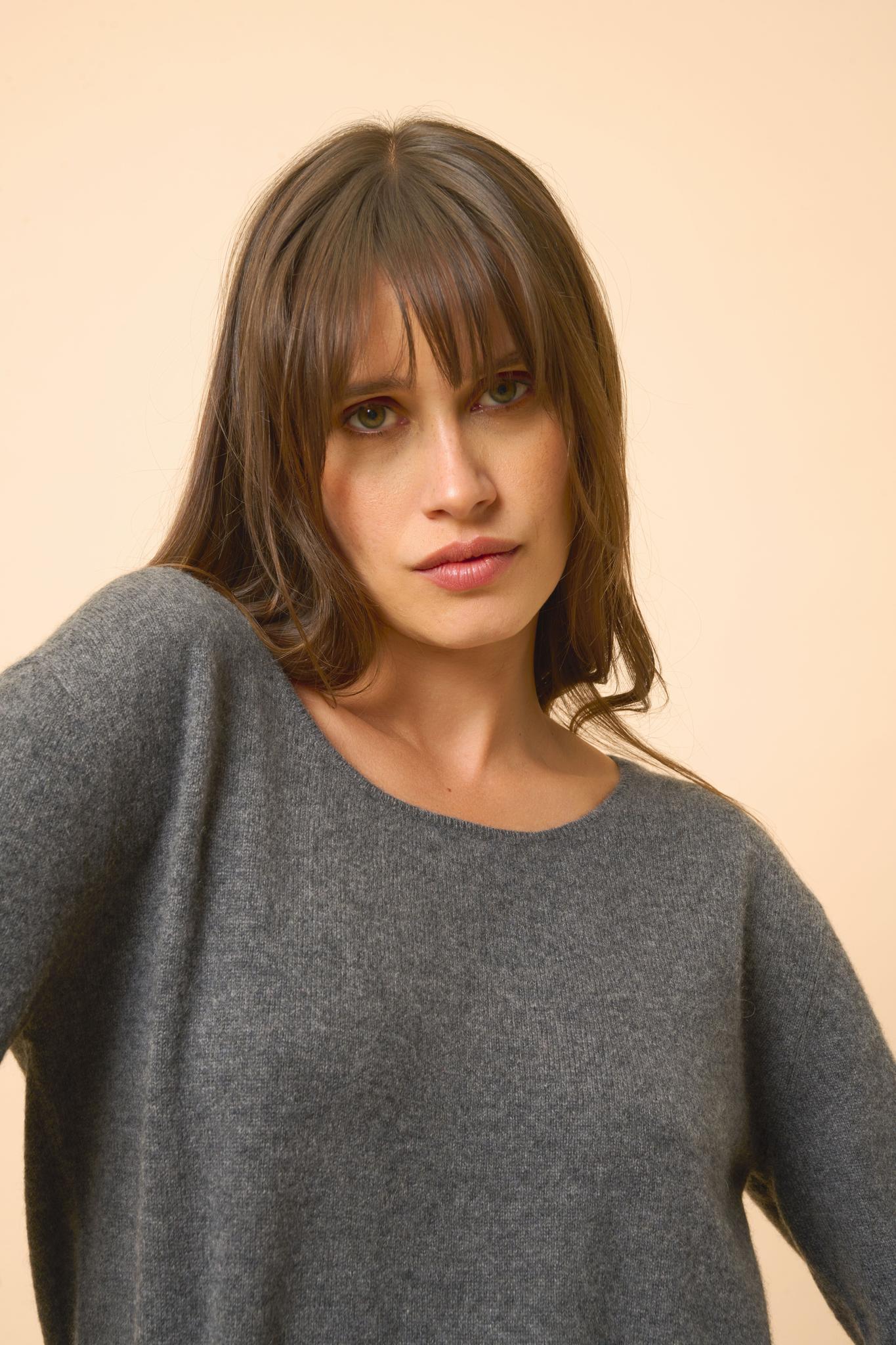 FIONA boat-neck sweater anthracite mottled