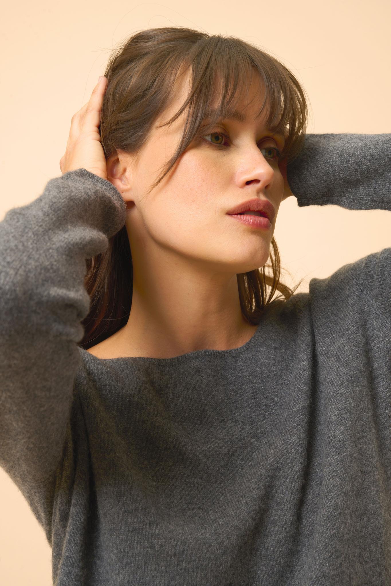 FIONA boat-neck sweater anthracite mottled