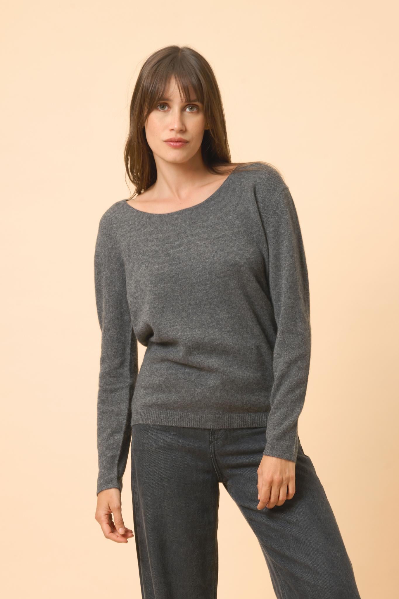 FIONA boat-neck sweater anthracite mottled