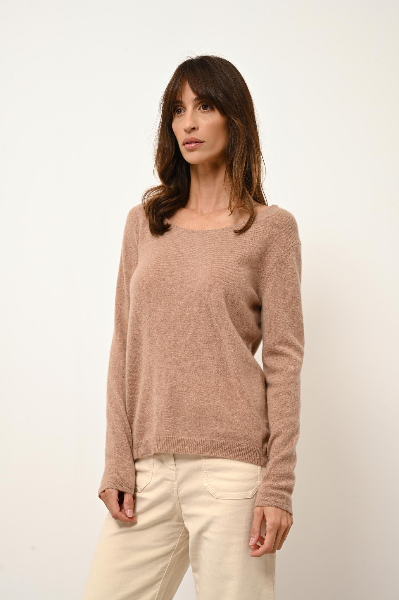 FIONA camel mottled boat-neck sweater