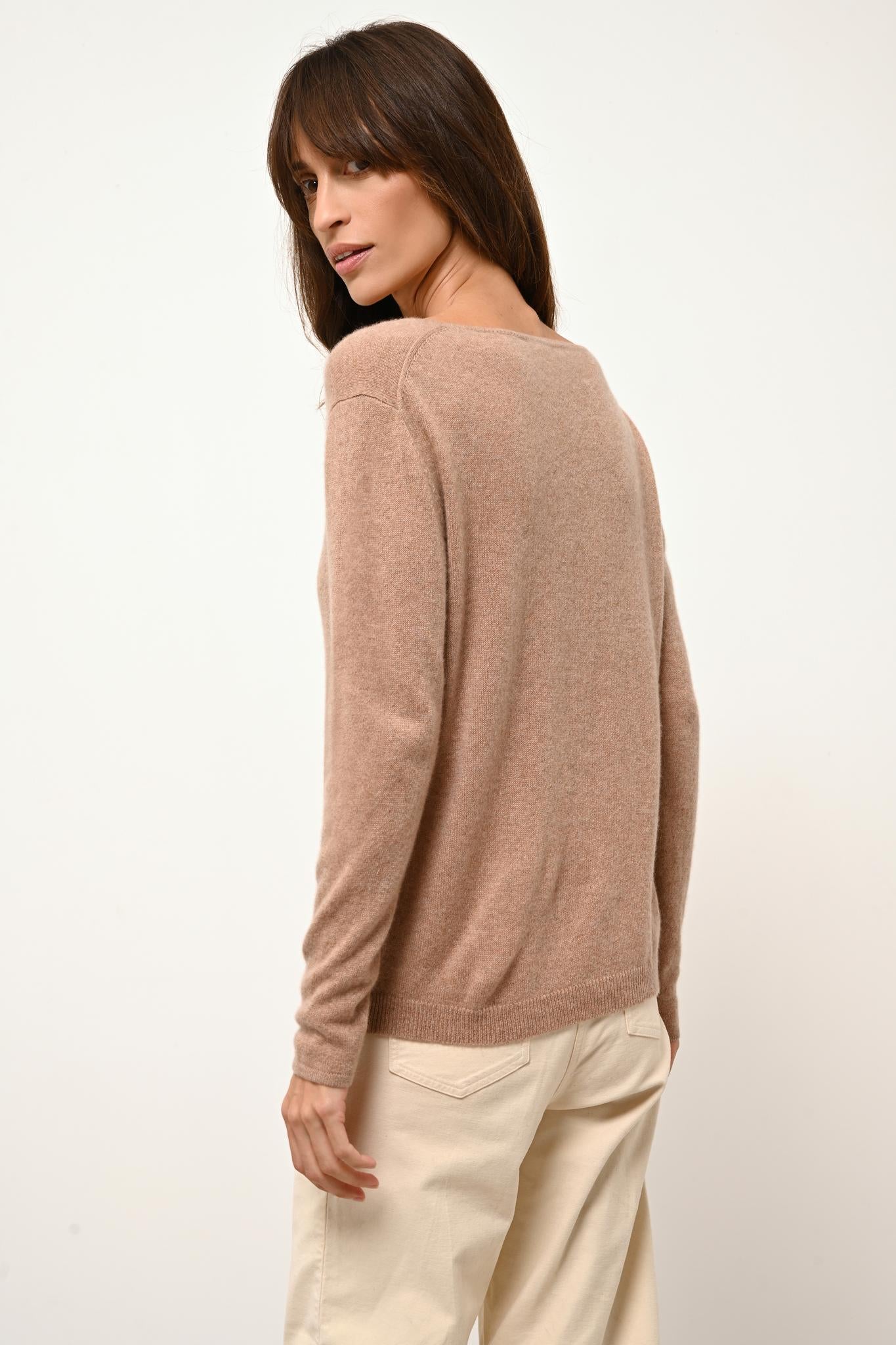 FIONA camel mottled boat-neck sweater