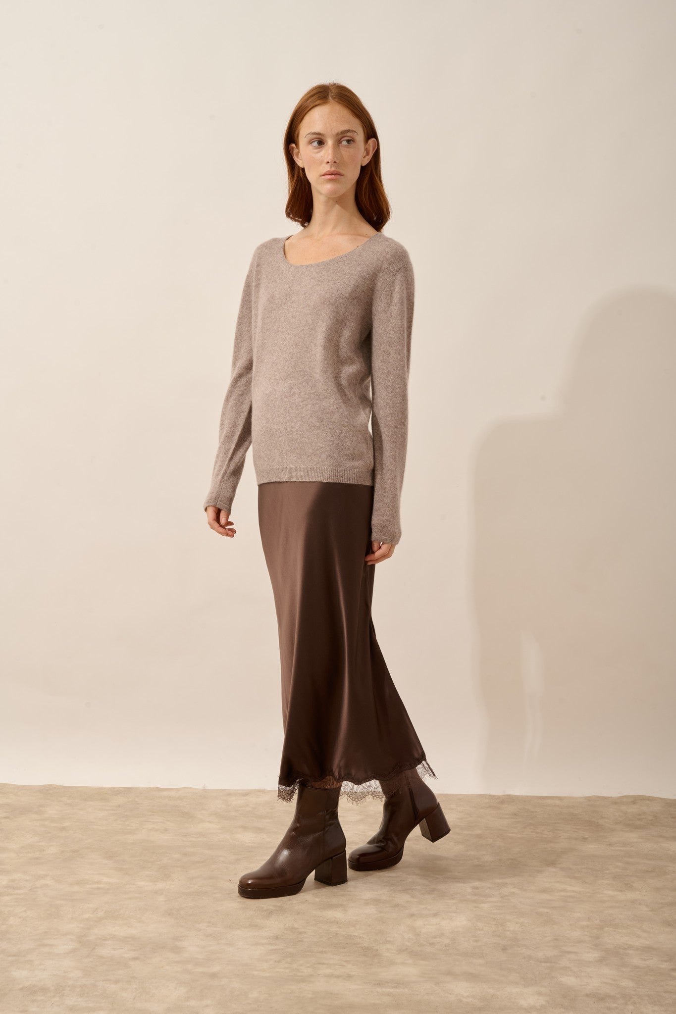 fiona pull col bateau caribou chiné 100% cachemire