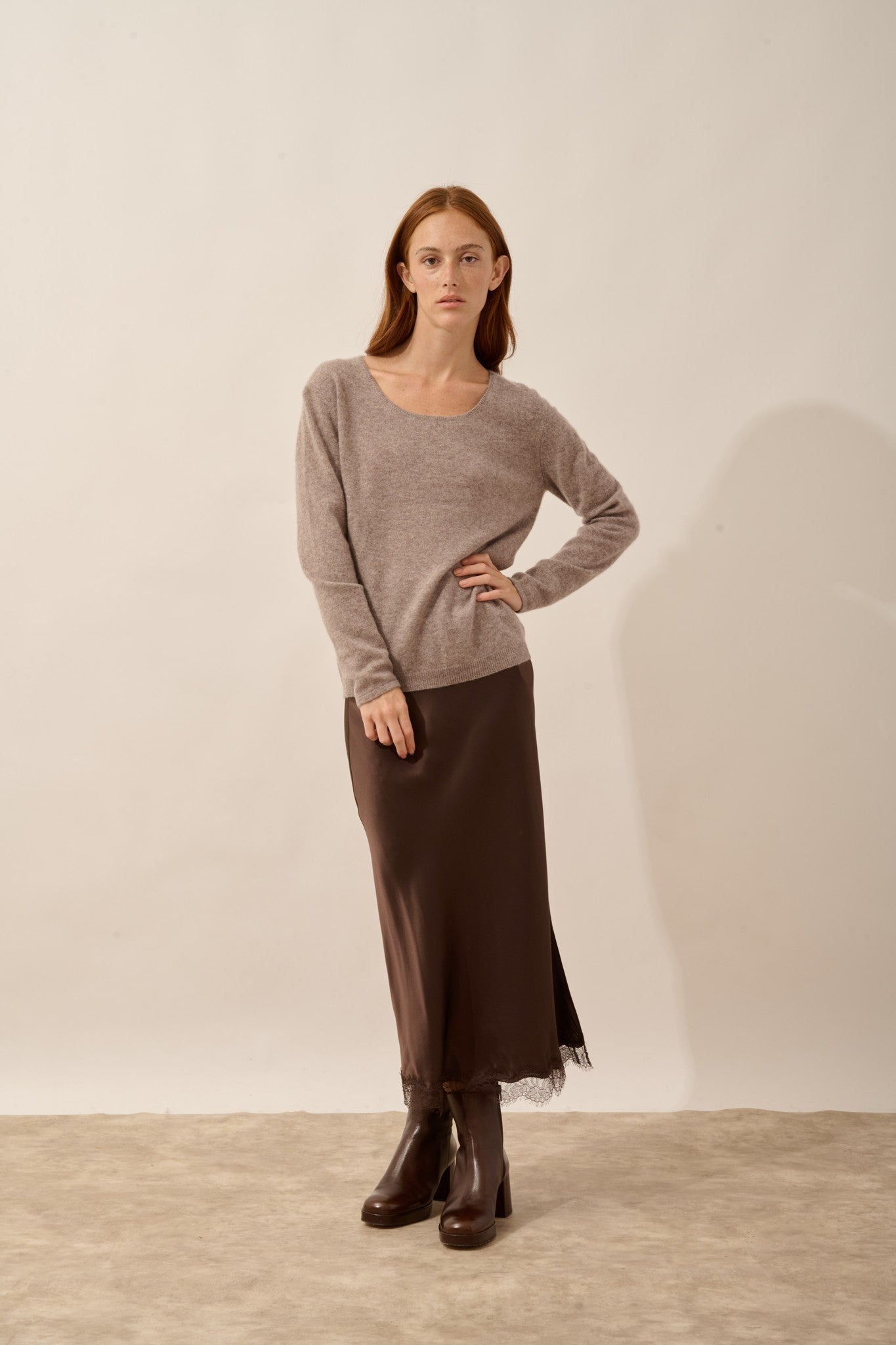 fiona pull col bateau caribou chiné 100% cachemire