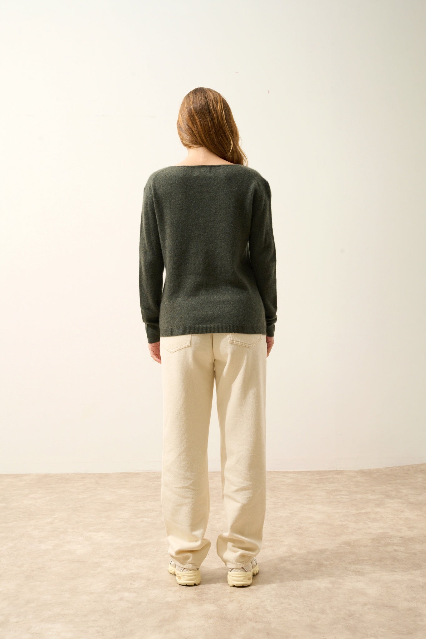 FIONA khaki mottled boat-neck sweater