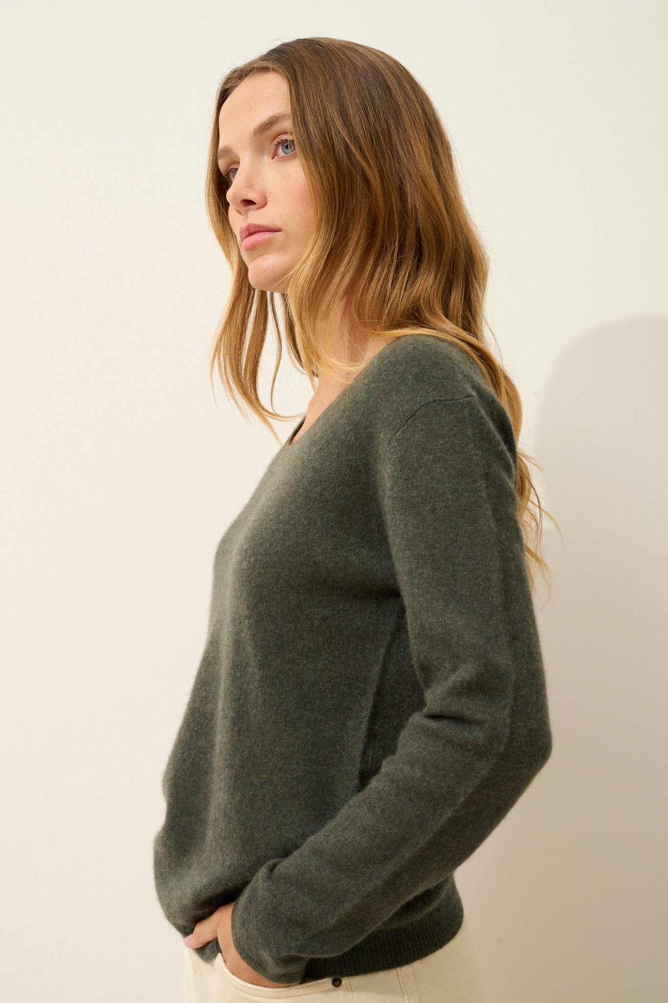 FIONA khaki mottled boat-neck sweater