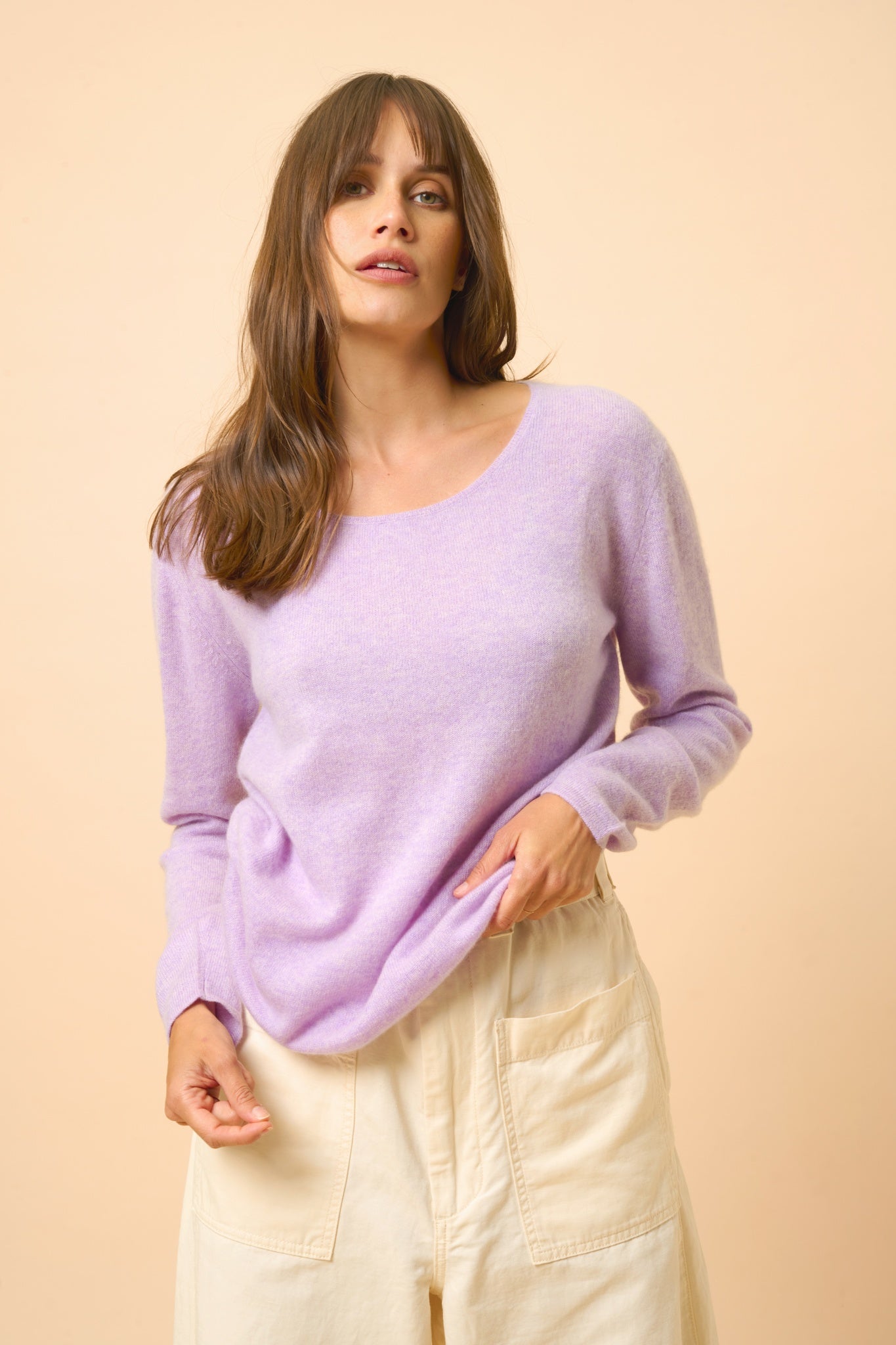 FIONA pull col bateau mauve chiné