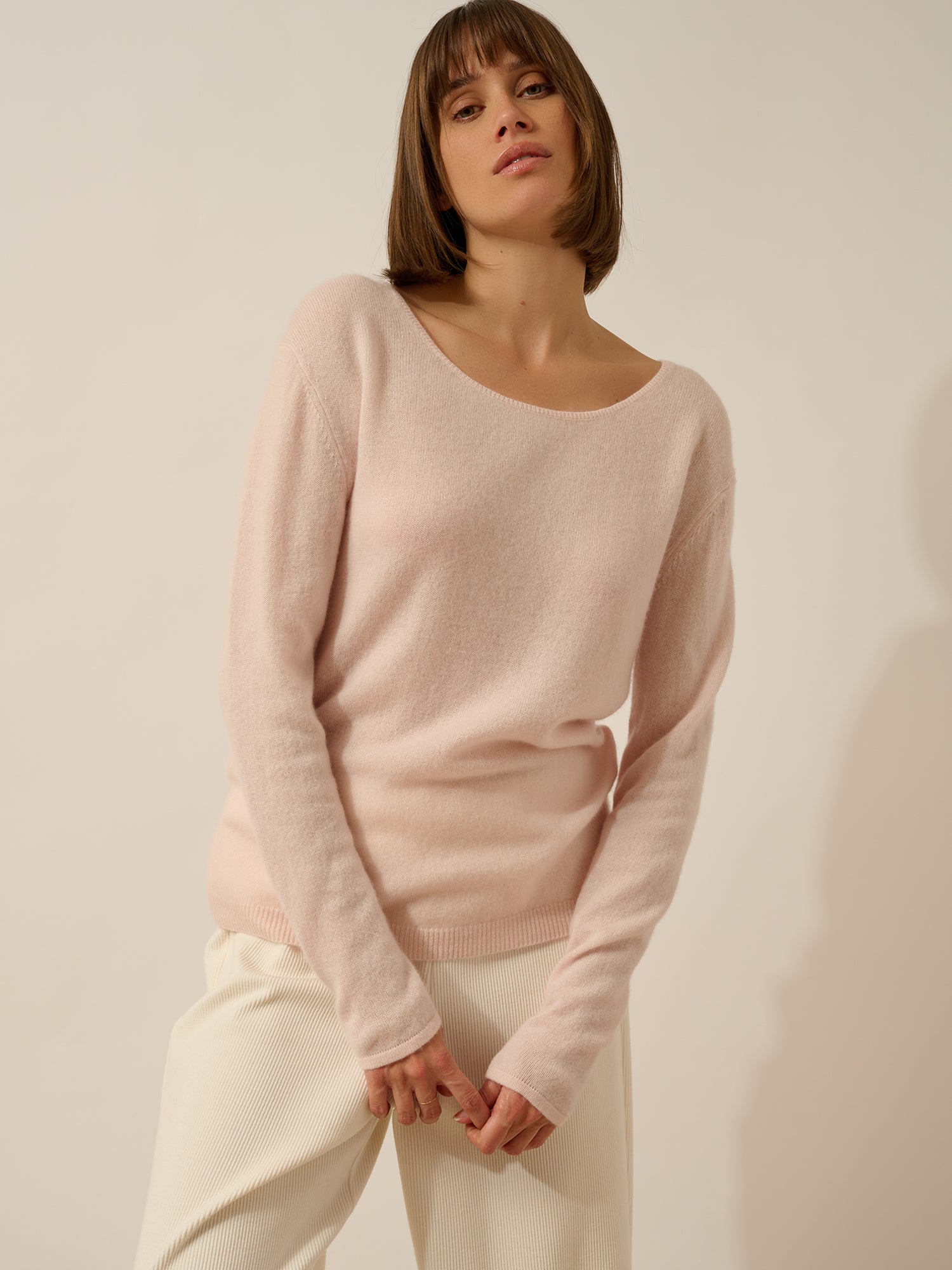 FIONA powder pink boat neck sweater