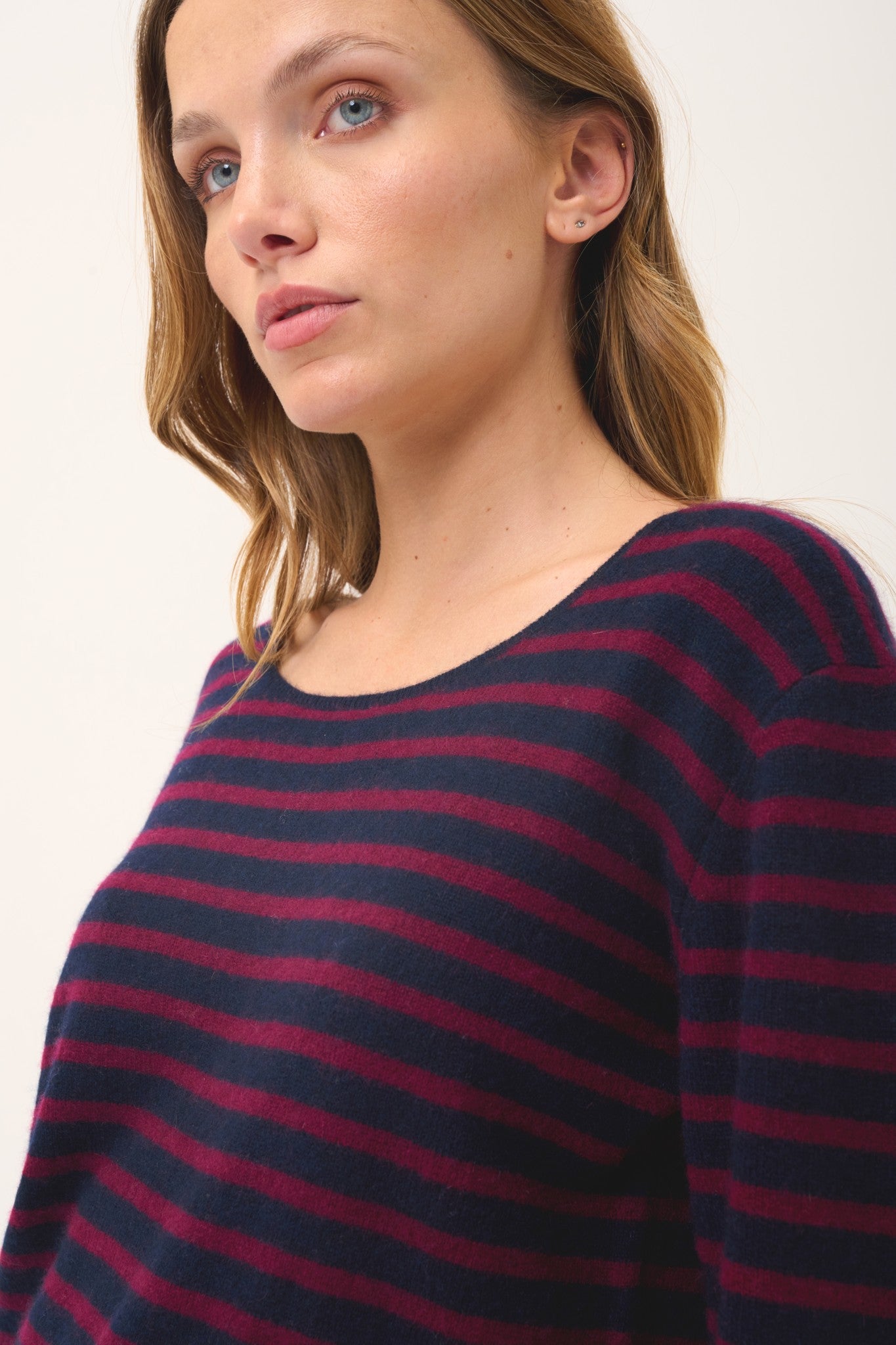 fiona pull col bateau rayures navy/ burgundy