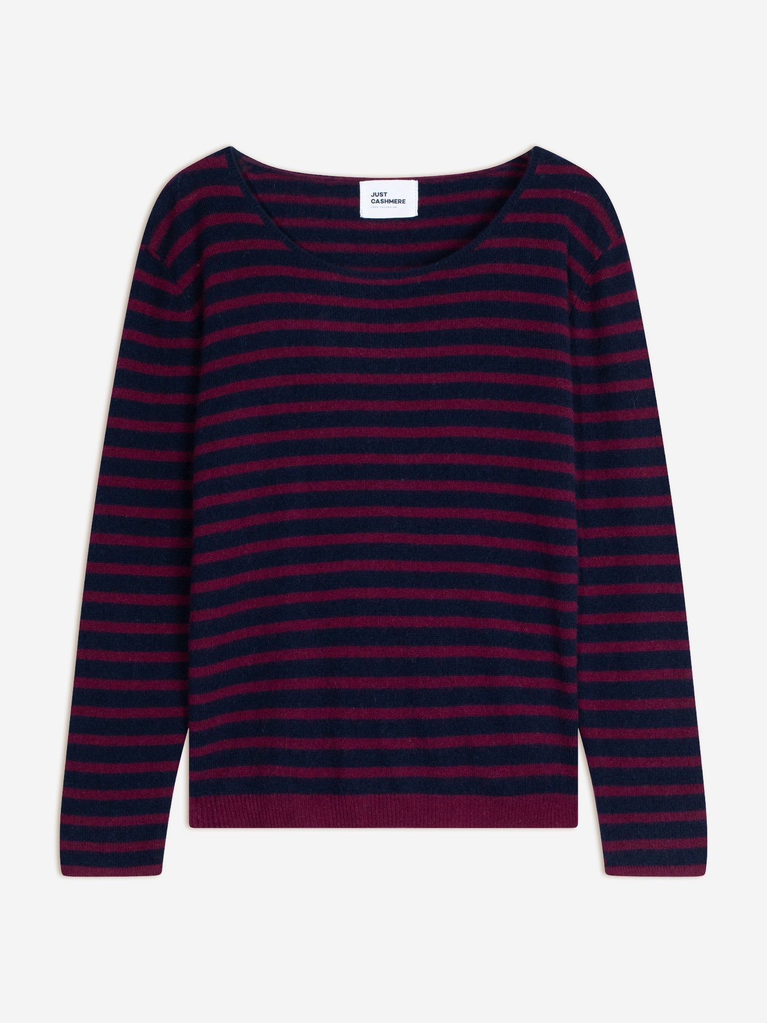 FIONA boat neck sweater with navy/burgundy stripes