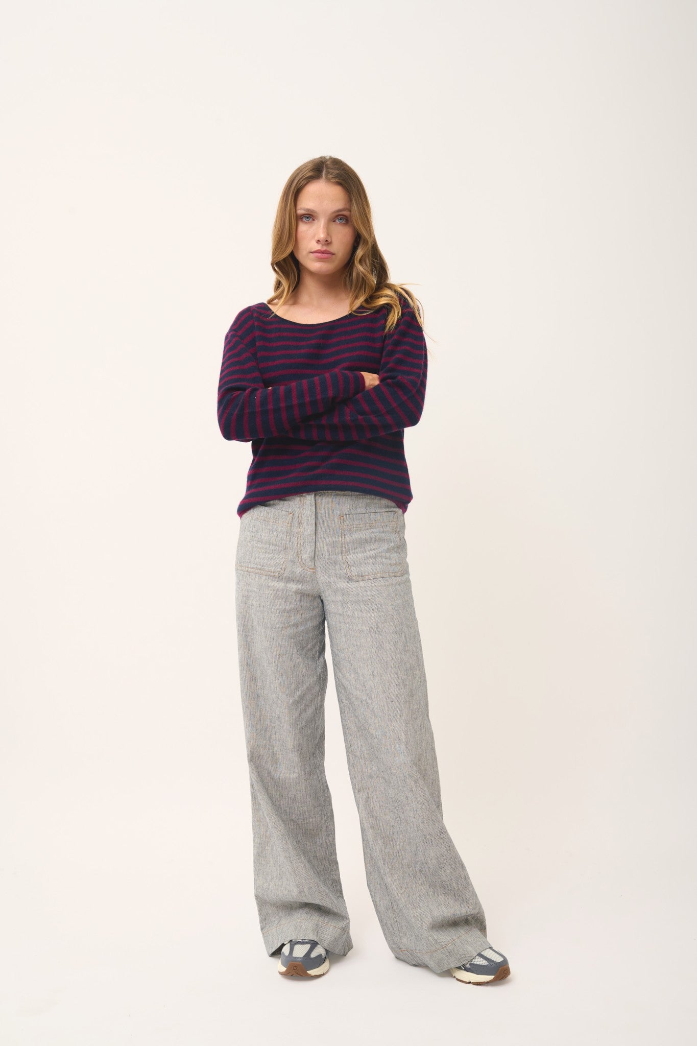 fiona pull col bateau rayures navy/ burgundy