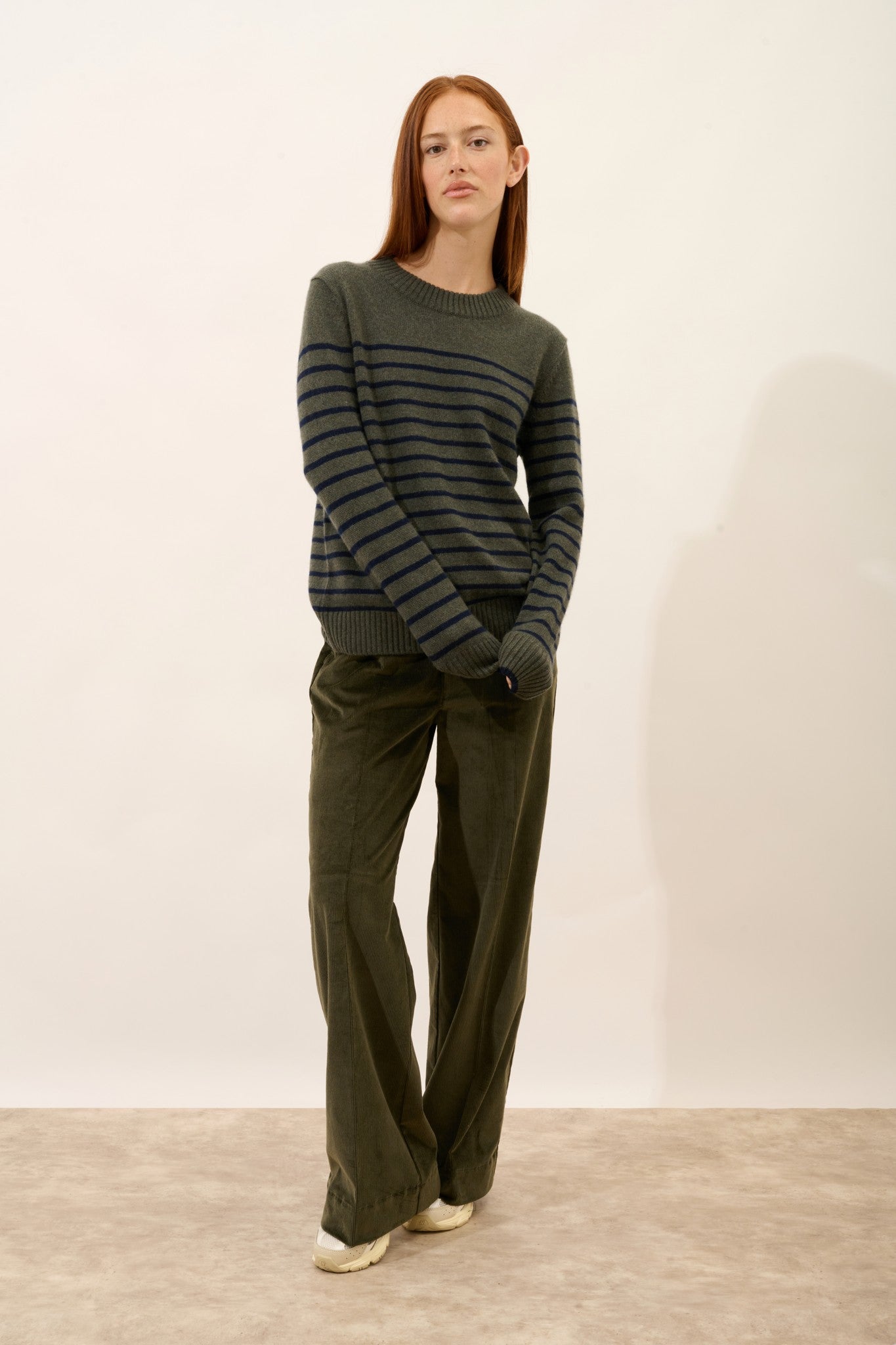 fiora pull col rond 4 fils bi-color navy/kaki chiné 100% cachemire