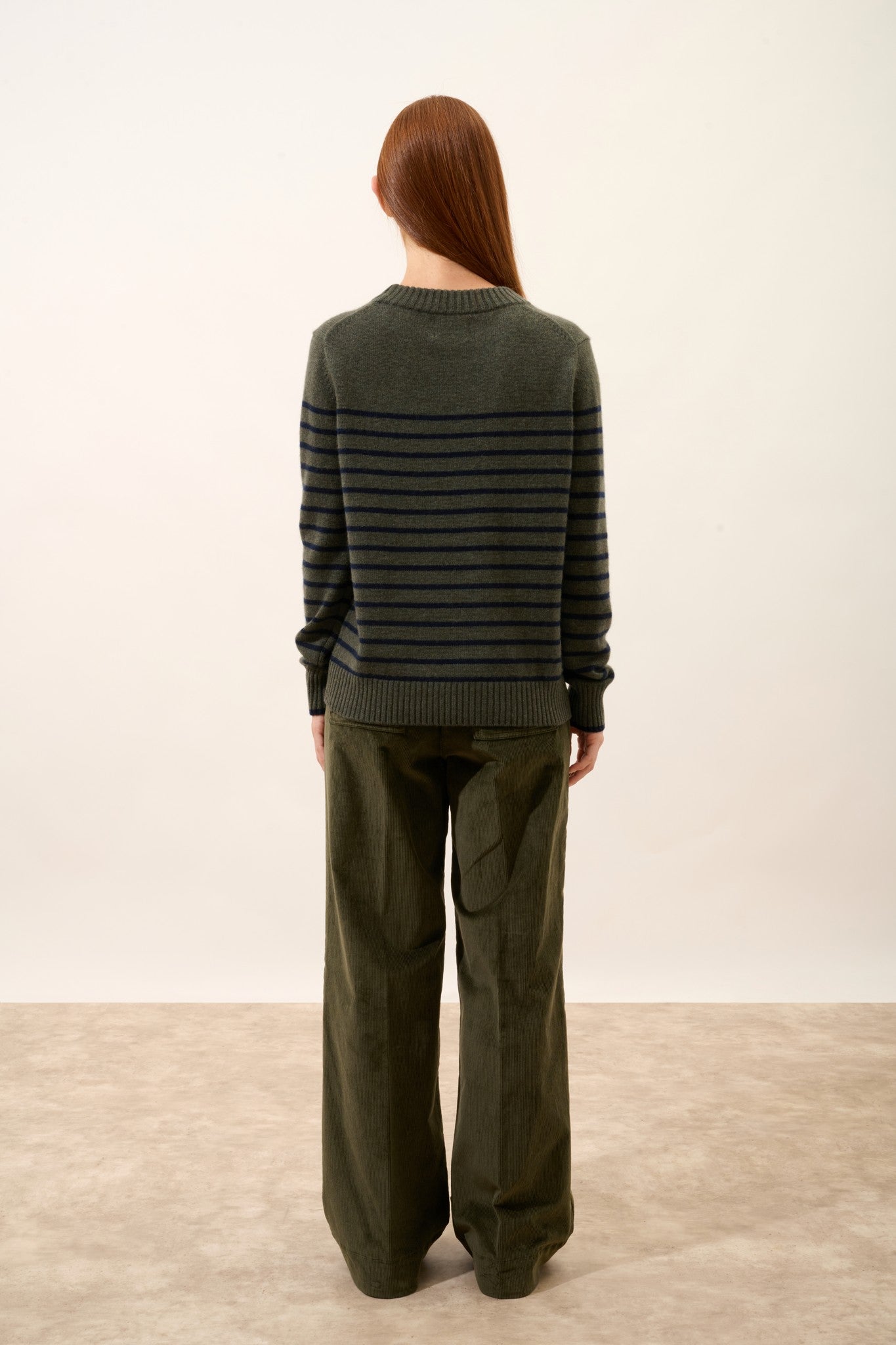 fiora pull col rond 4 fils bi-color navy/kaki chiné 100% cachemire