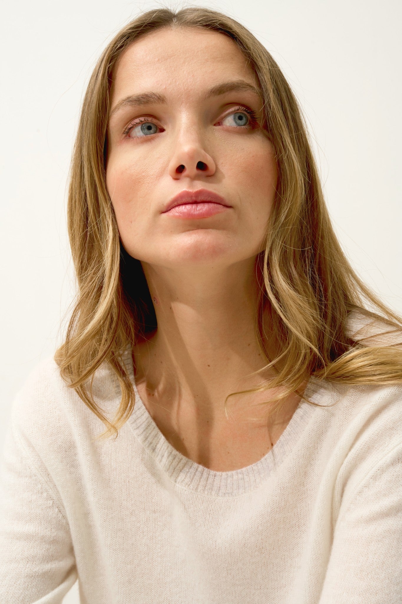 floréa pull col bateau bi-color gris perle chiné/ivoire 100% cachemire