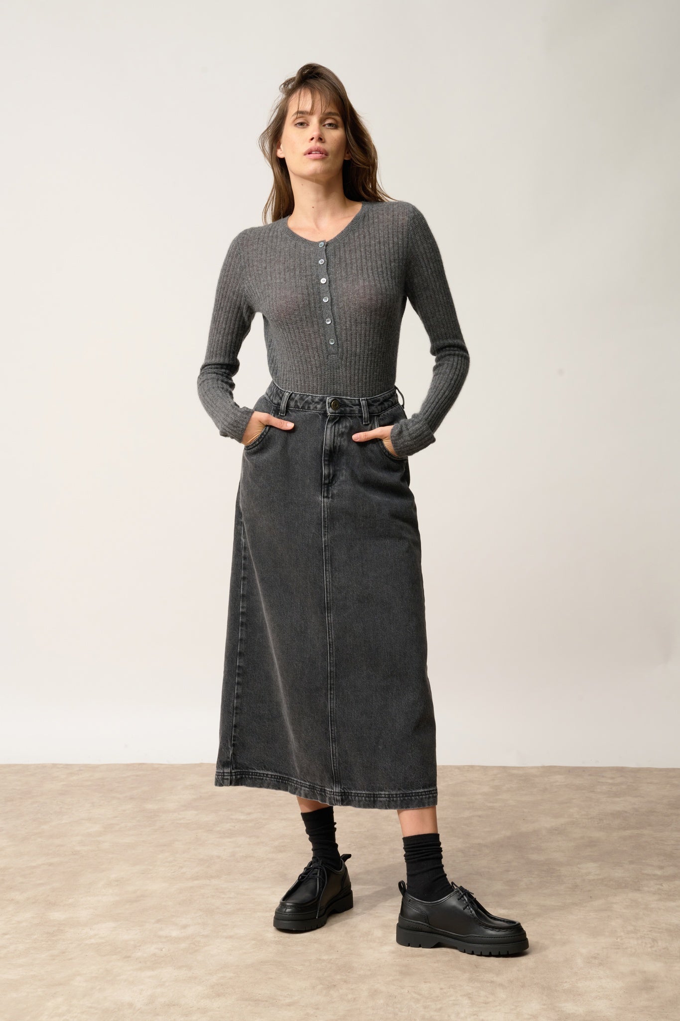 FUNI body col rond anthracite chiné