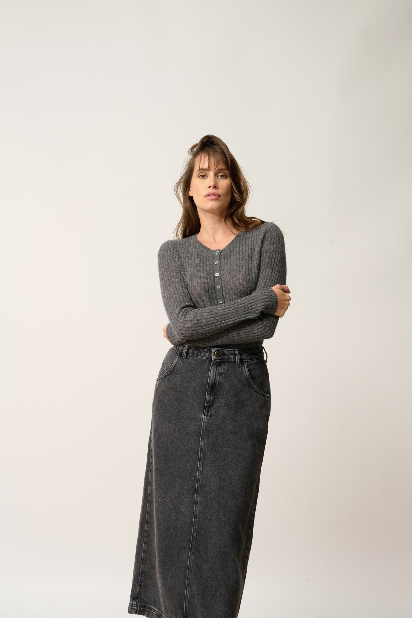 FUNI round neck bodysuit in heathered anthracite