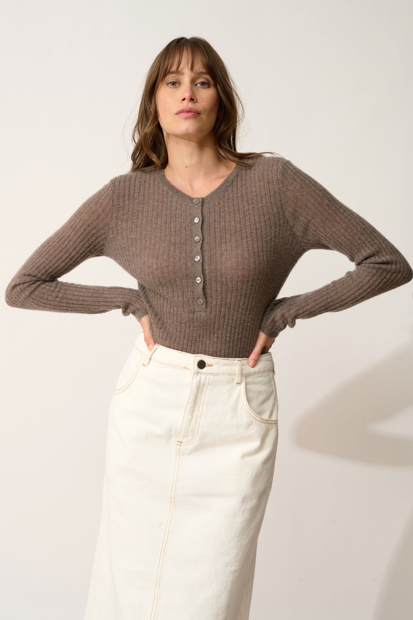 FUNI body col rond taupe chiné