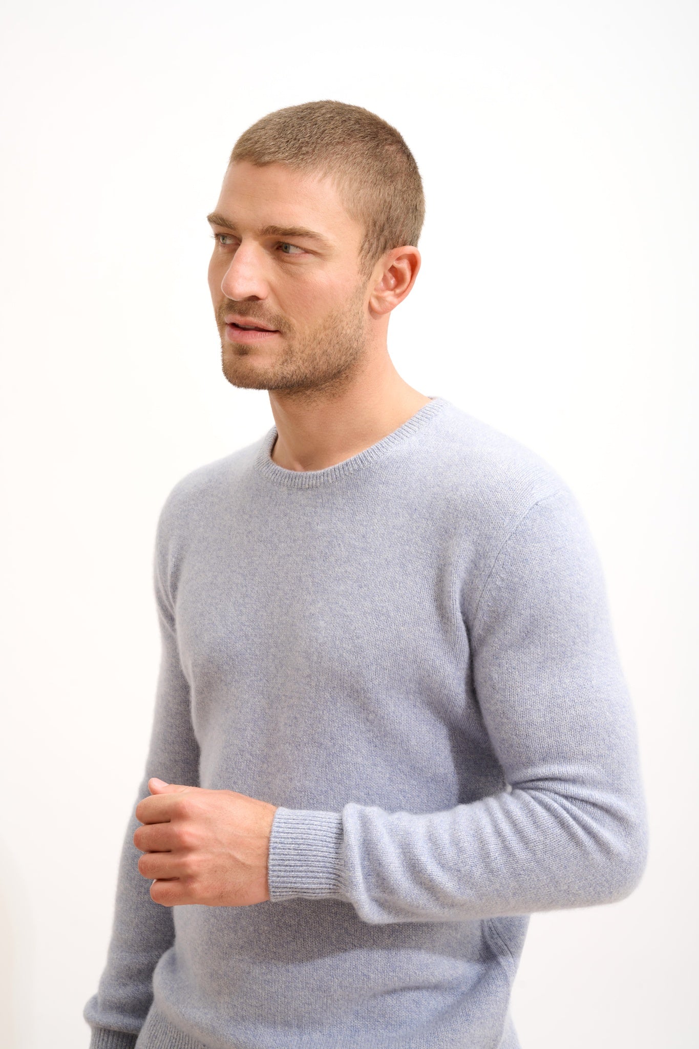 GABIN pull col rond 4 fils bleu ivoire