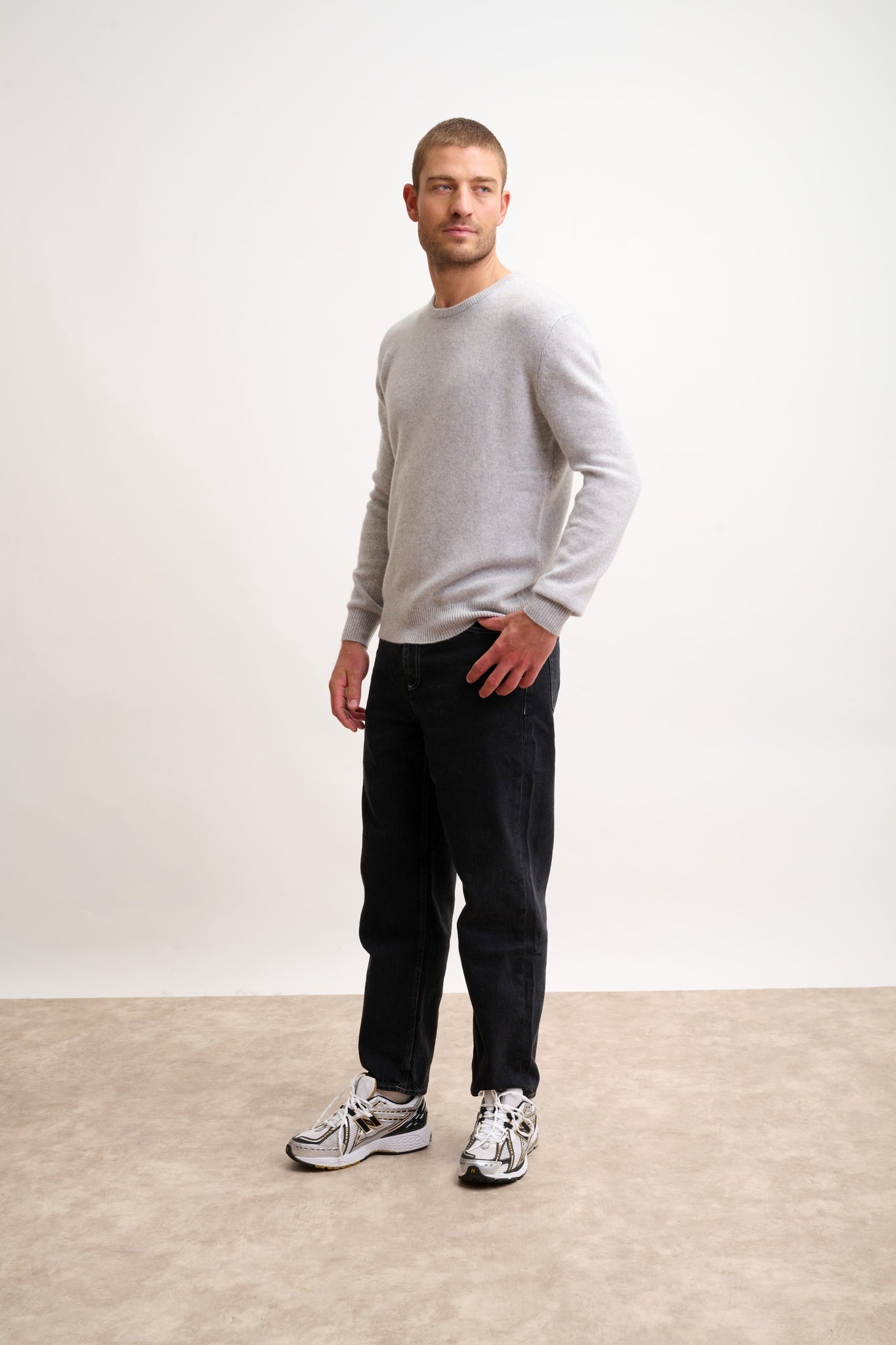 GABIN pull col rond 4 fils gris clair chiné