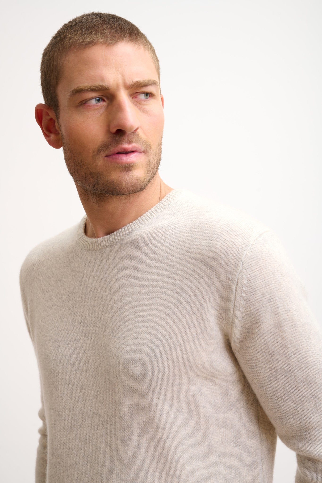 gabin pull col rond 4 fils gris perle chiné 100% cachemire