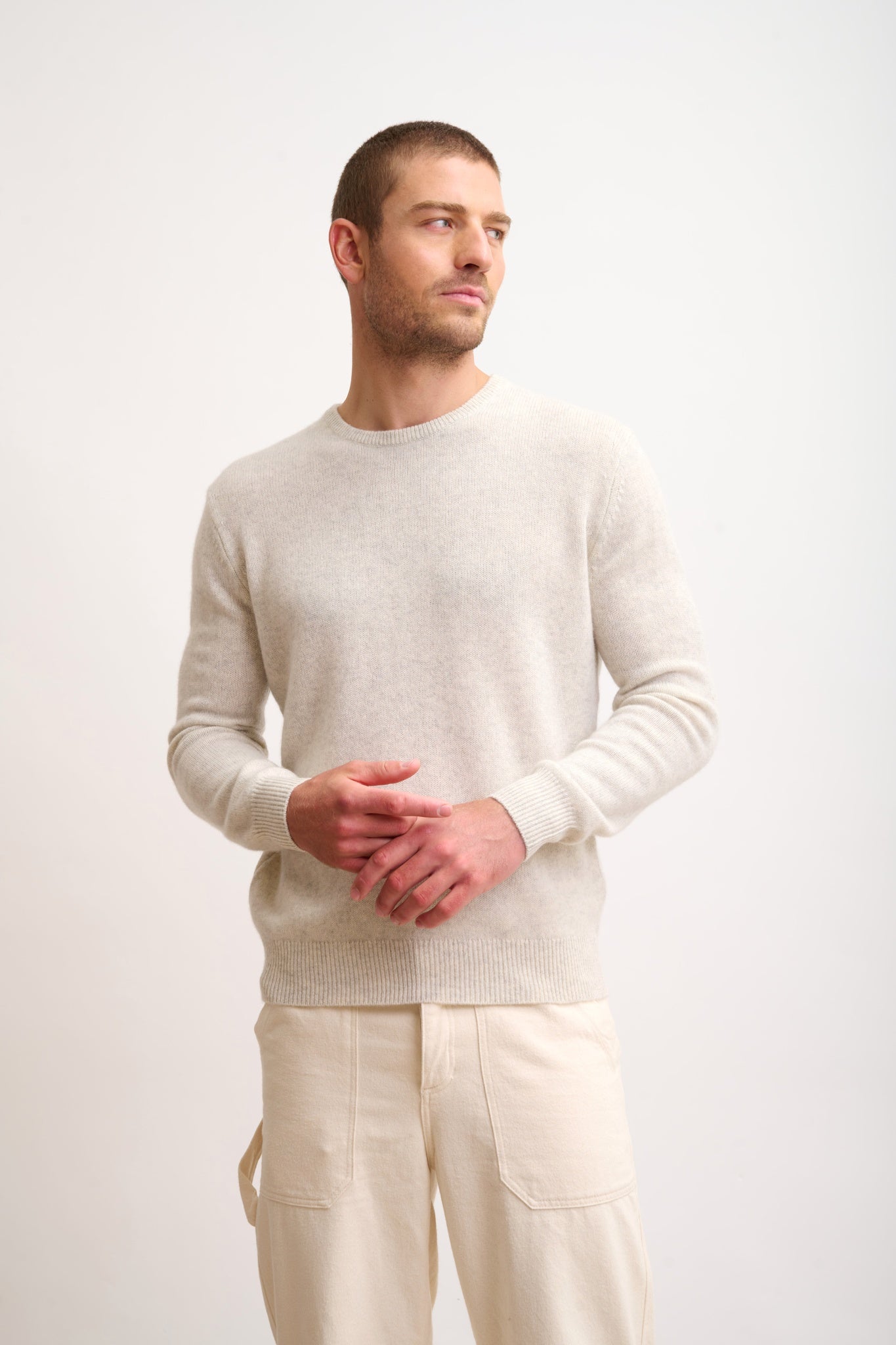 GABIN pull col rond 4 fils gris perle chiné