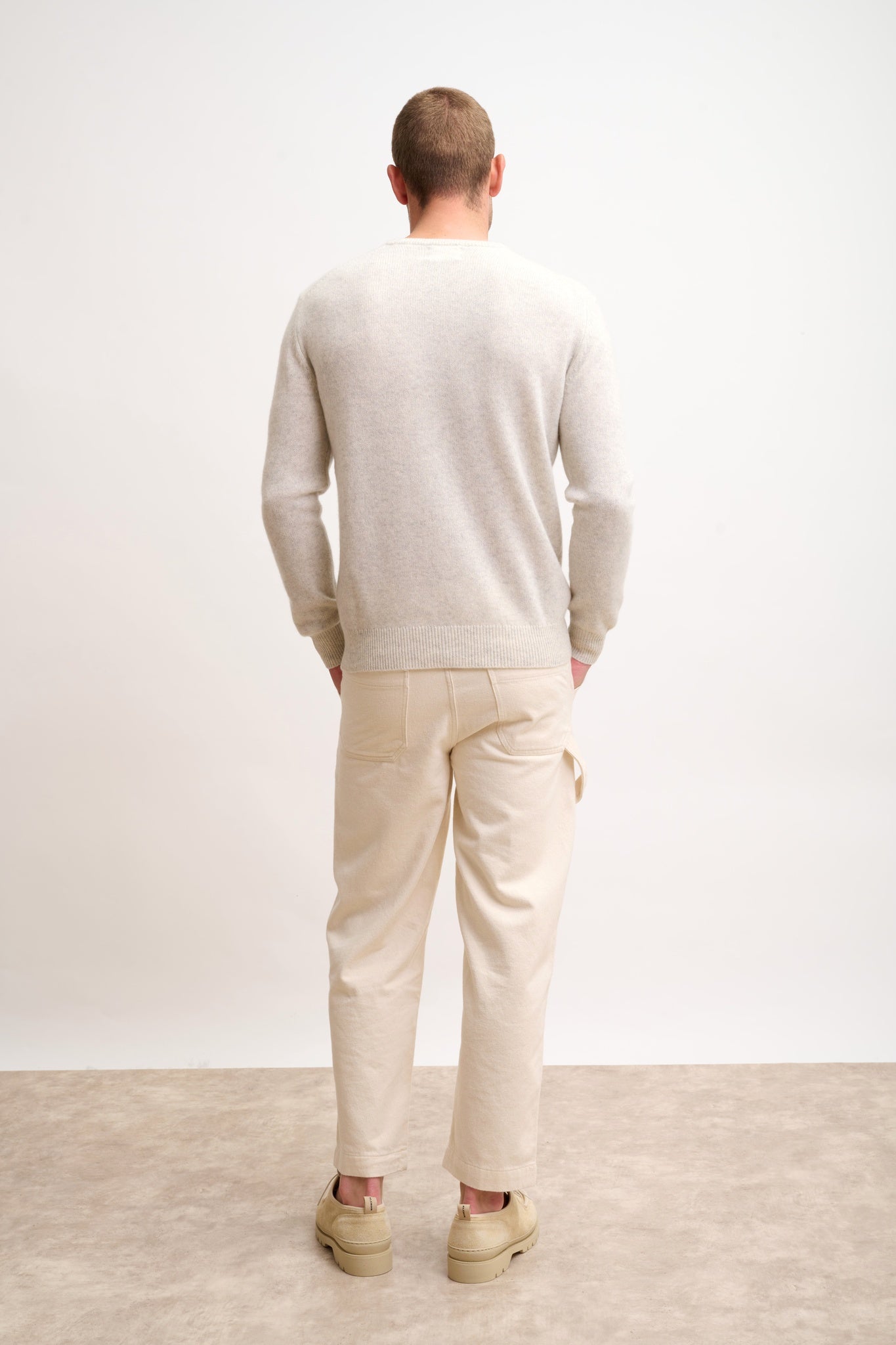 GABIN pull col rond 4 fils gris perle chiné