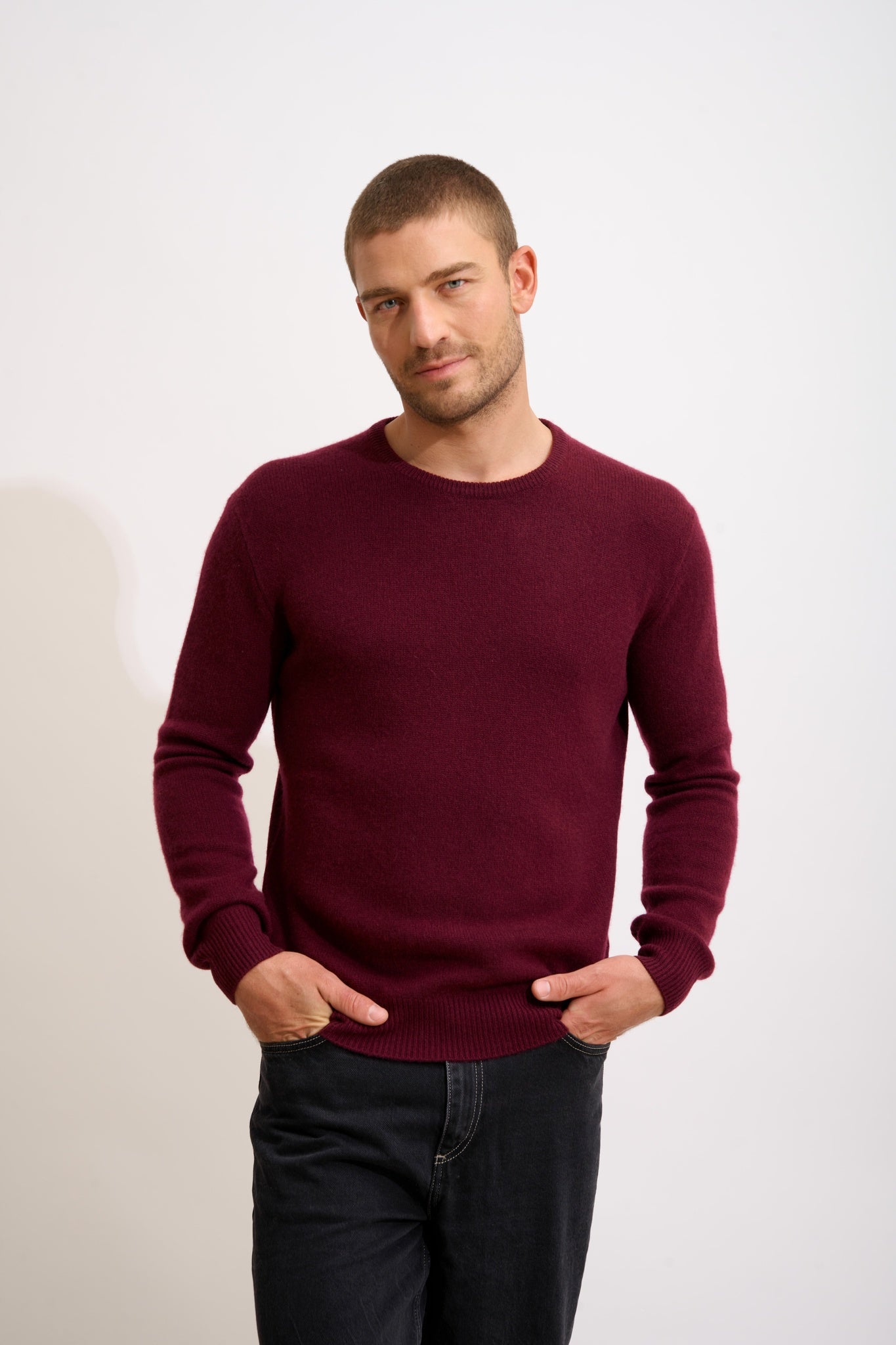 GABIN round neck sweater, 4-ply, blackberry