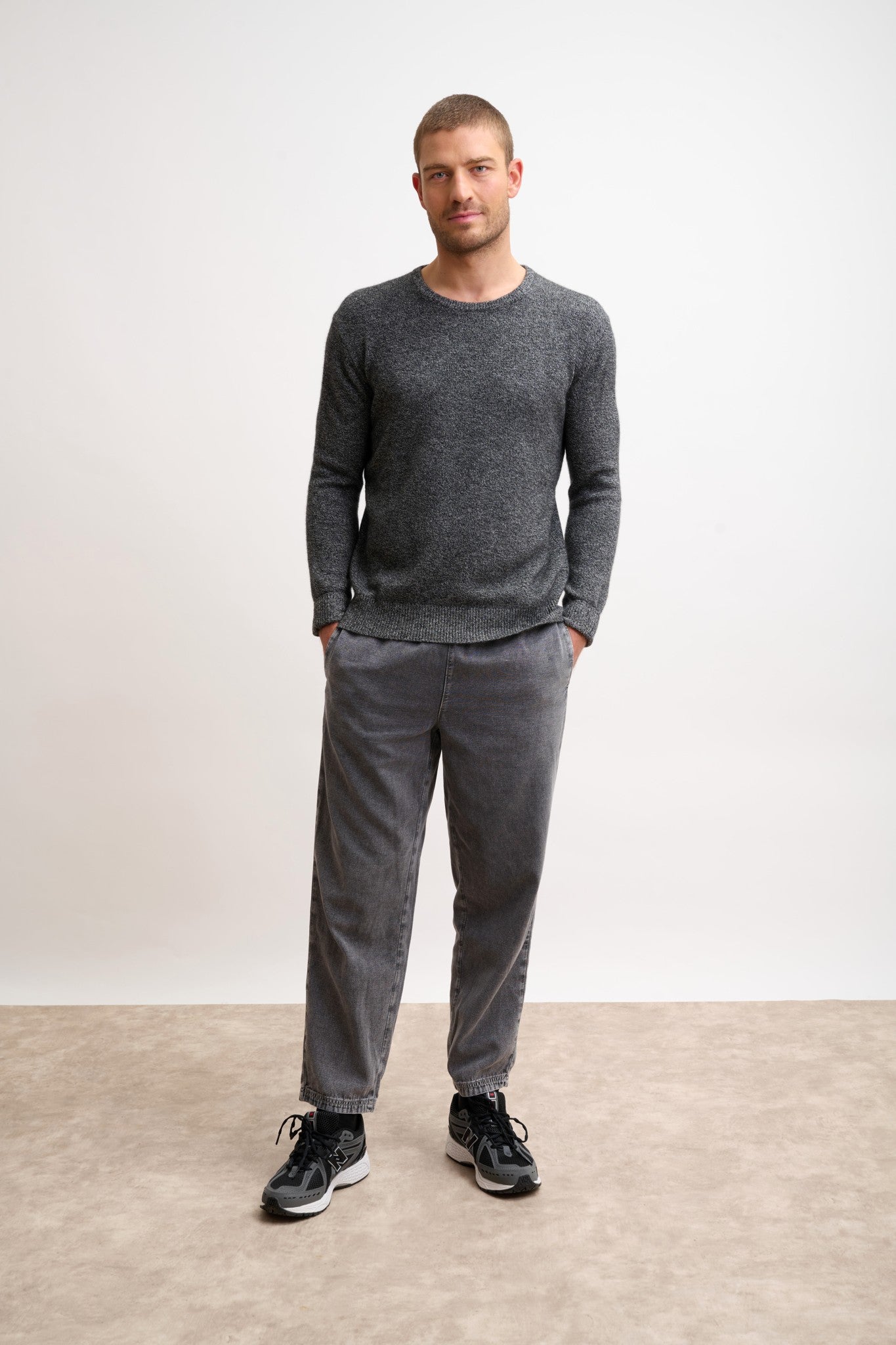 gabin pull col rond 4 fils noir/blanc 100% cachemire