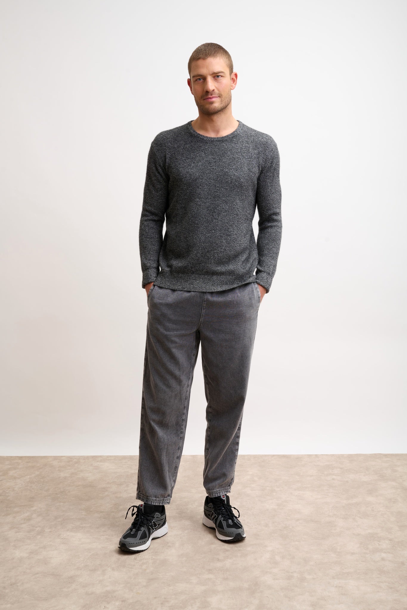 GABIN pull col rond 4 fils noir/blanc