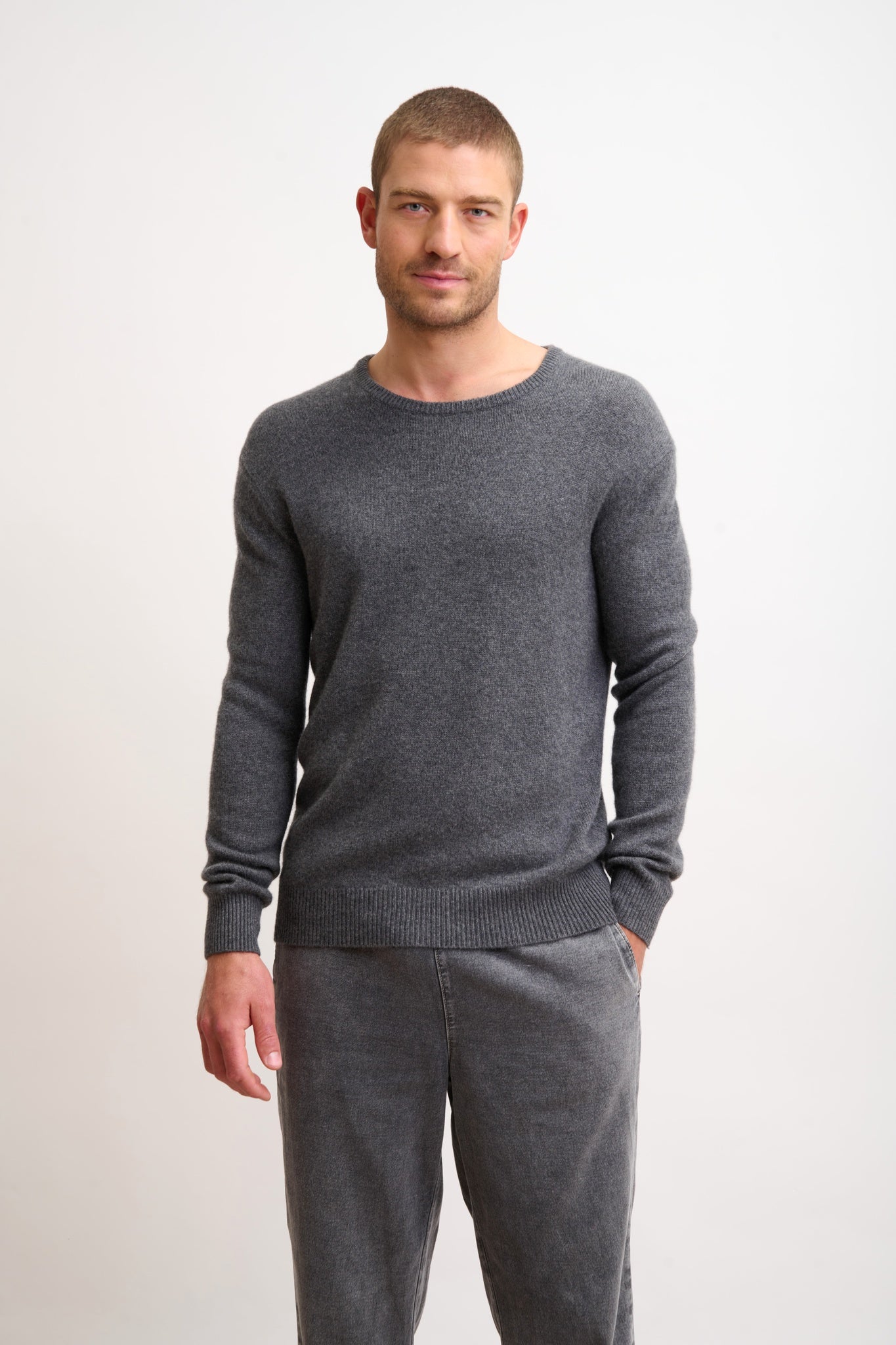GABIN pull col rond anthracite chiné