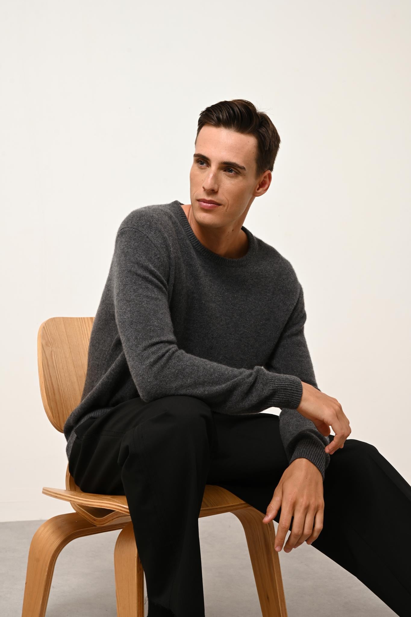GABIN pull col rond anthracite chiné