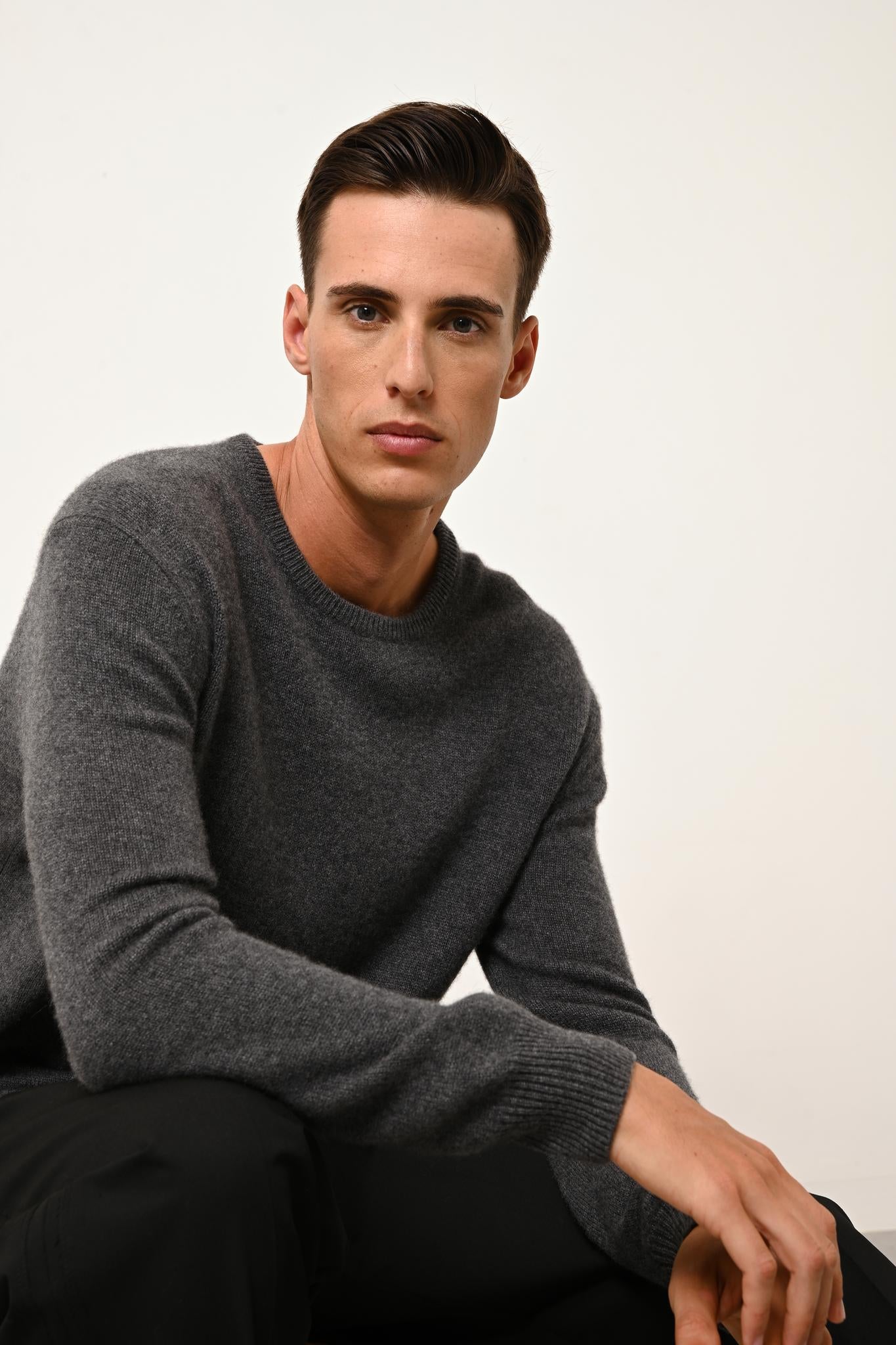 GABIN pull col rond anthracite chiné