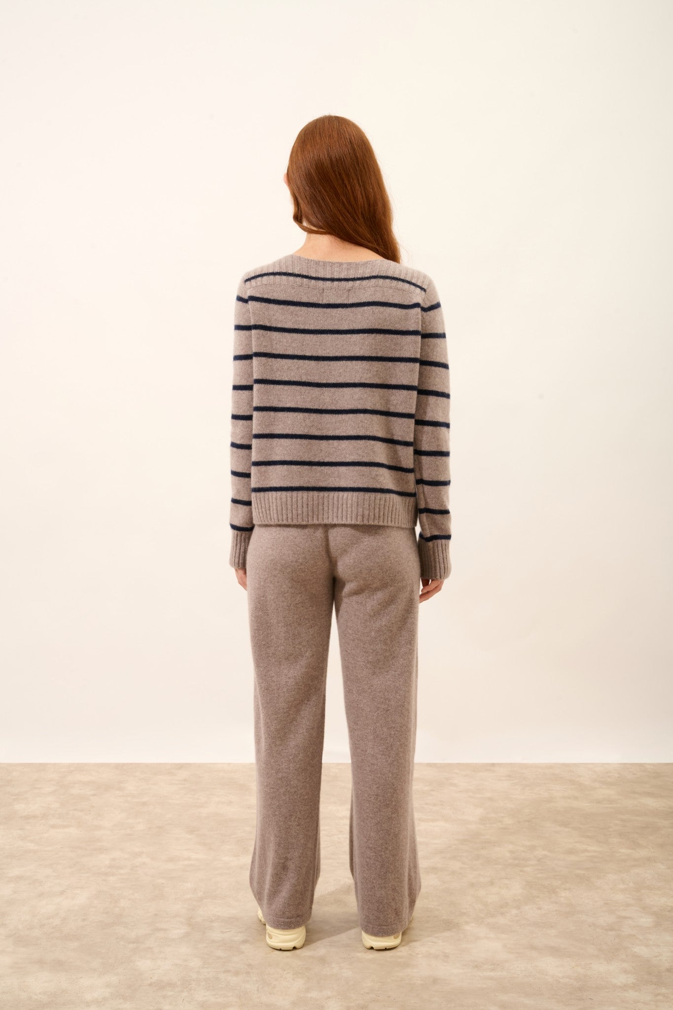 gaïa pull col bateau 4 fils bi-color navy/caribou chiné 100% cachemire