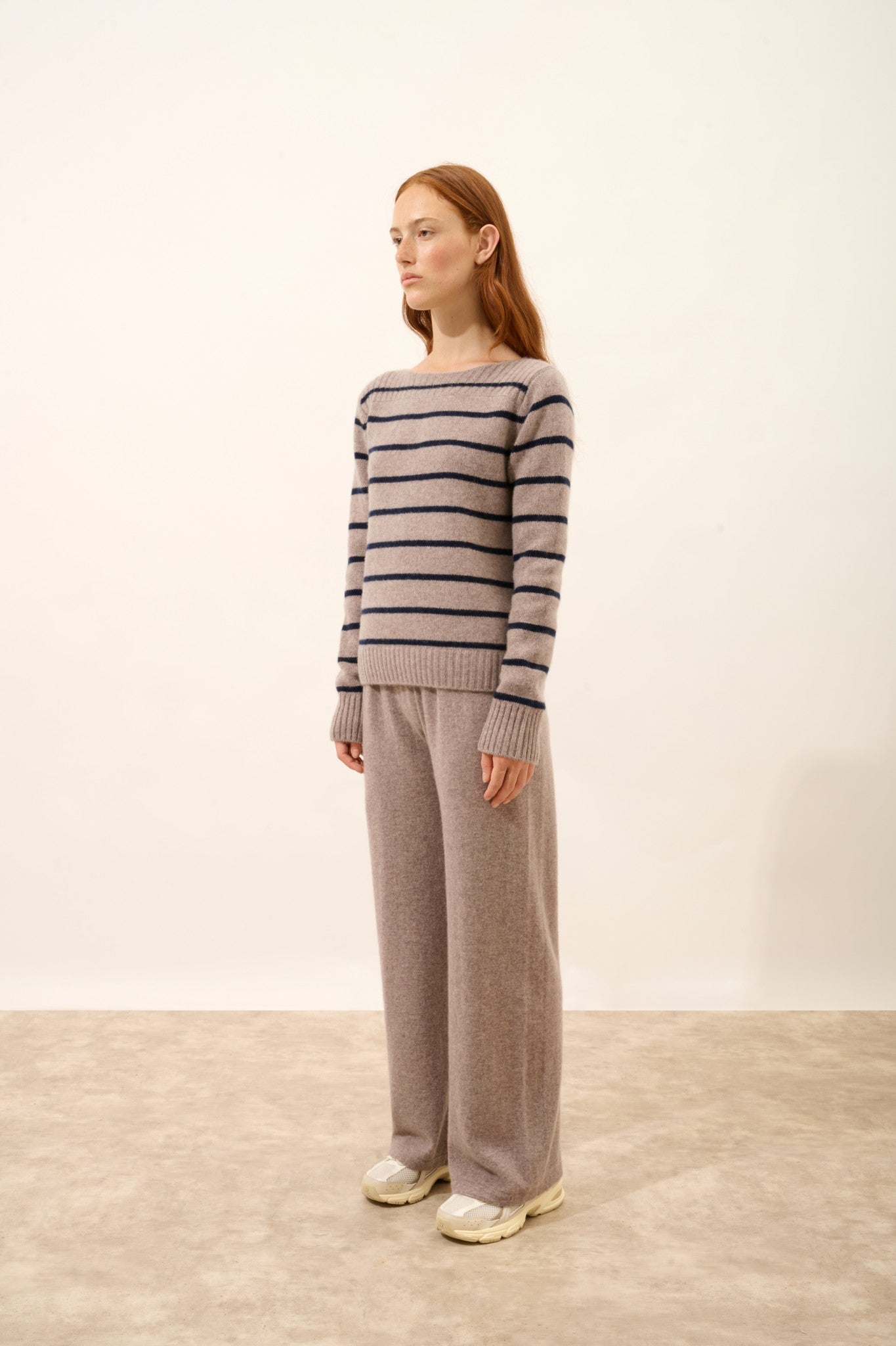 gaïa pull col bateau 4 fils bi-color navy/caribou chiné 100% cachemire