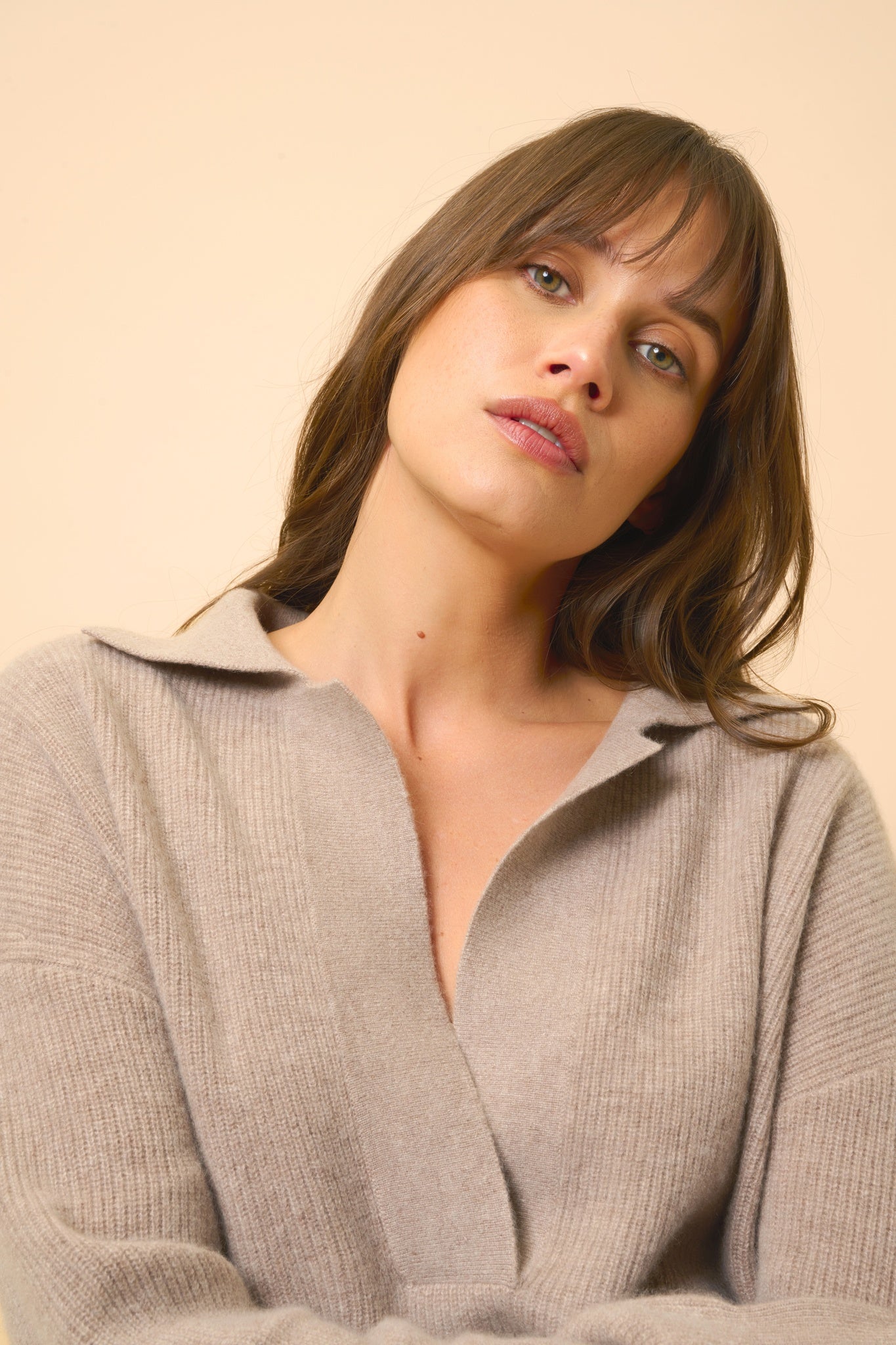 GARCIA polo col v taupe chiné