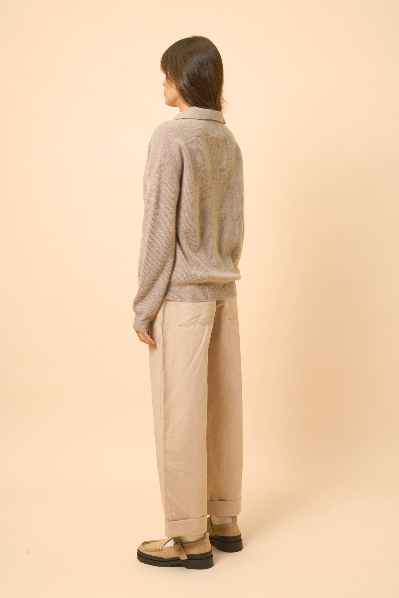 GARCIA polo col v taupe chiné