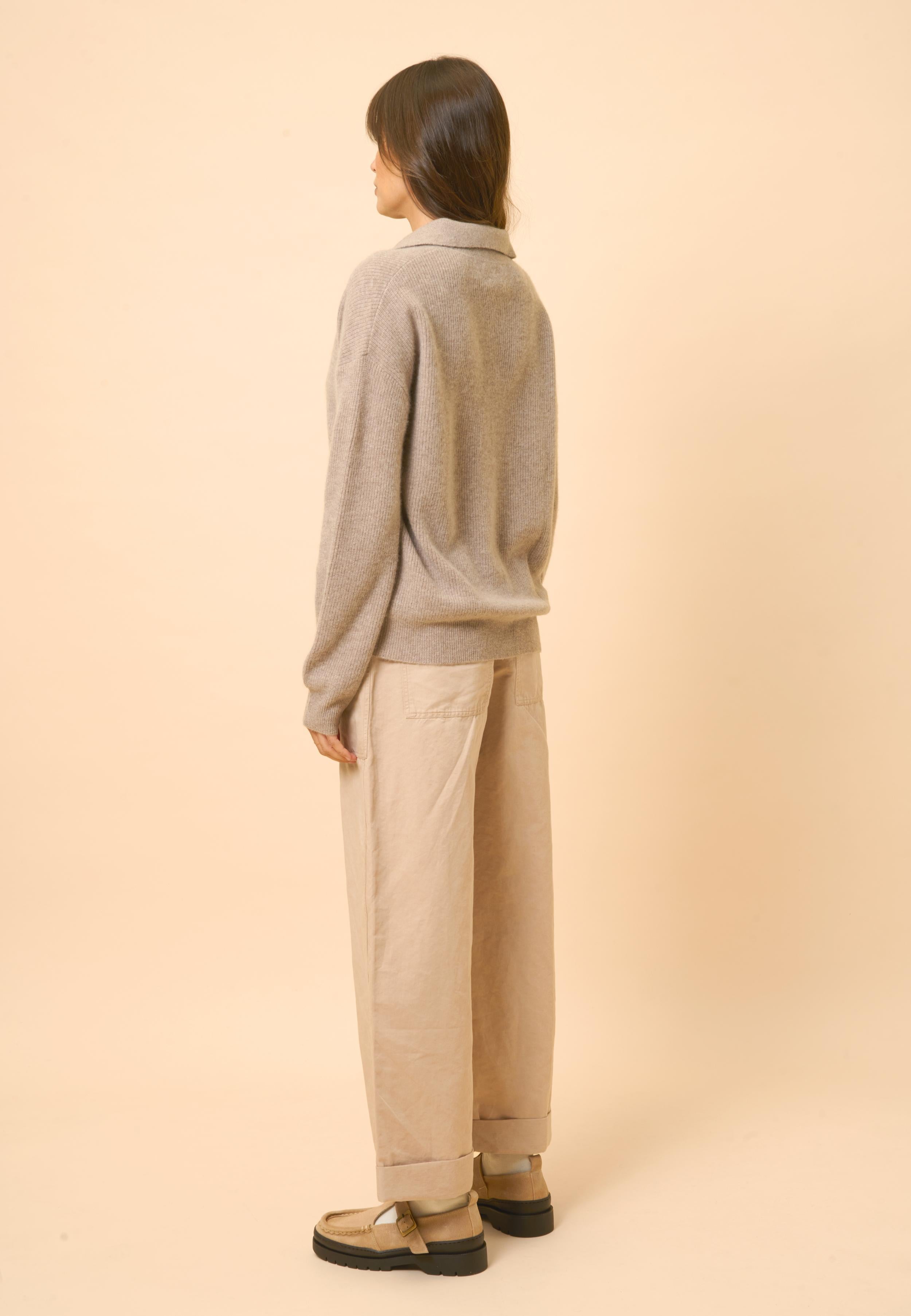 GARCIA polo col v taupe chiné