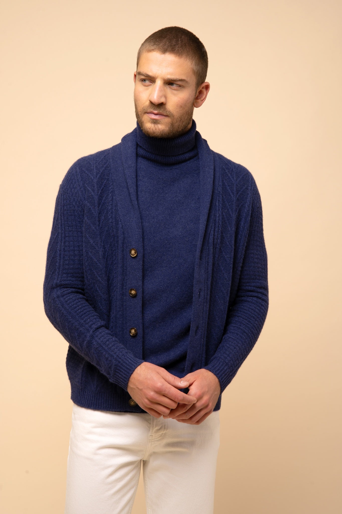 GARMA veste col châle bleu nuit