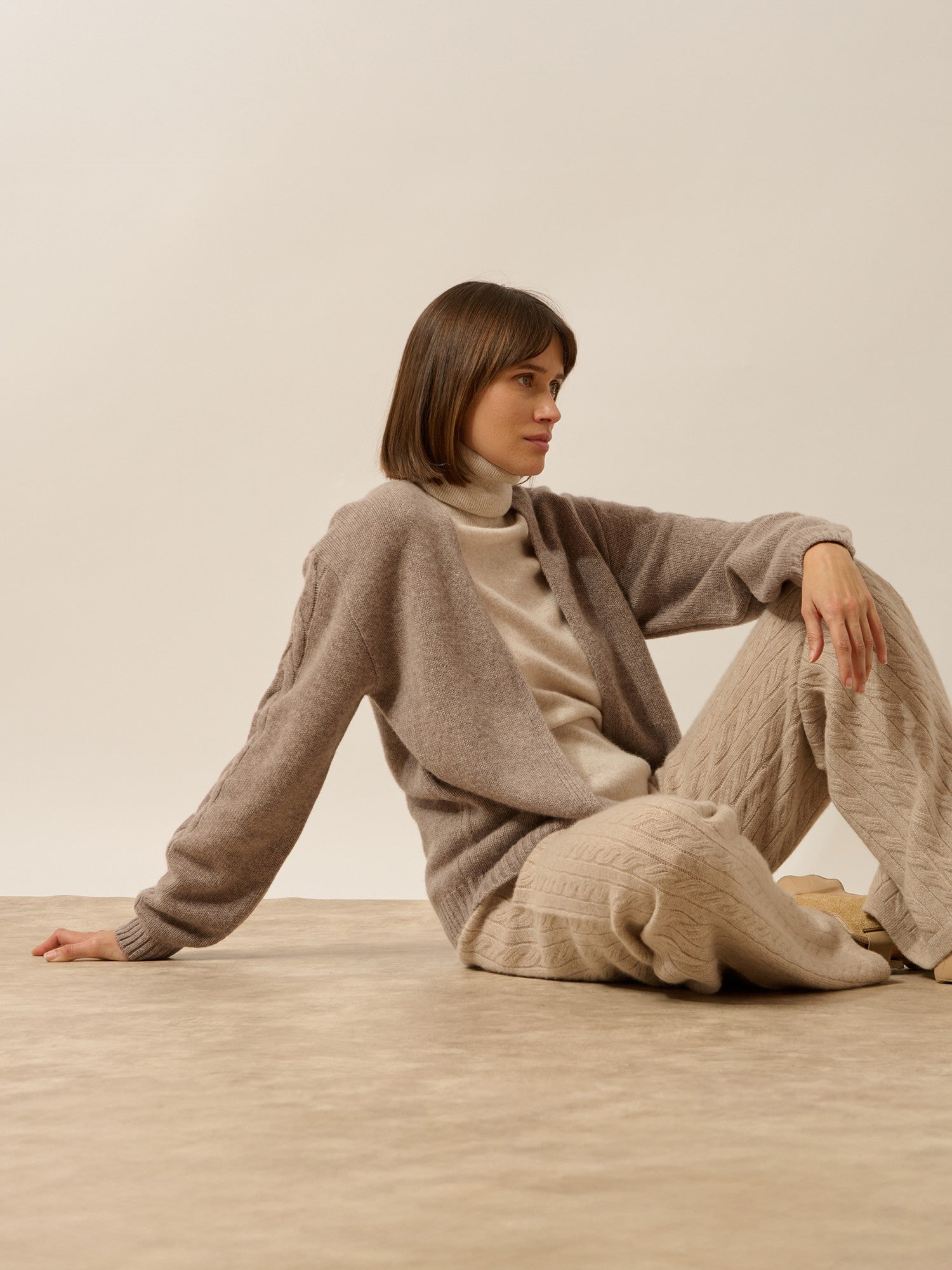 Genevieve V-neck cardigan, 6-ply heathered caribou