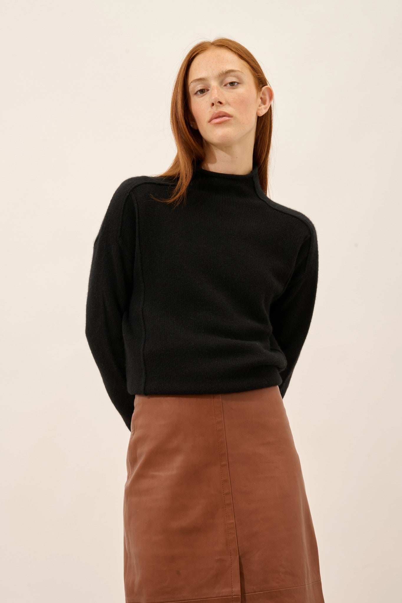 glaciela pull col montant 4 fils noir 100% cachemire