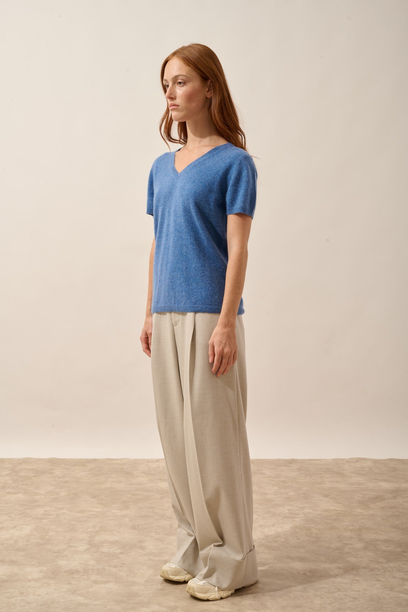 GLAMIS t-shirt col v bleu denim