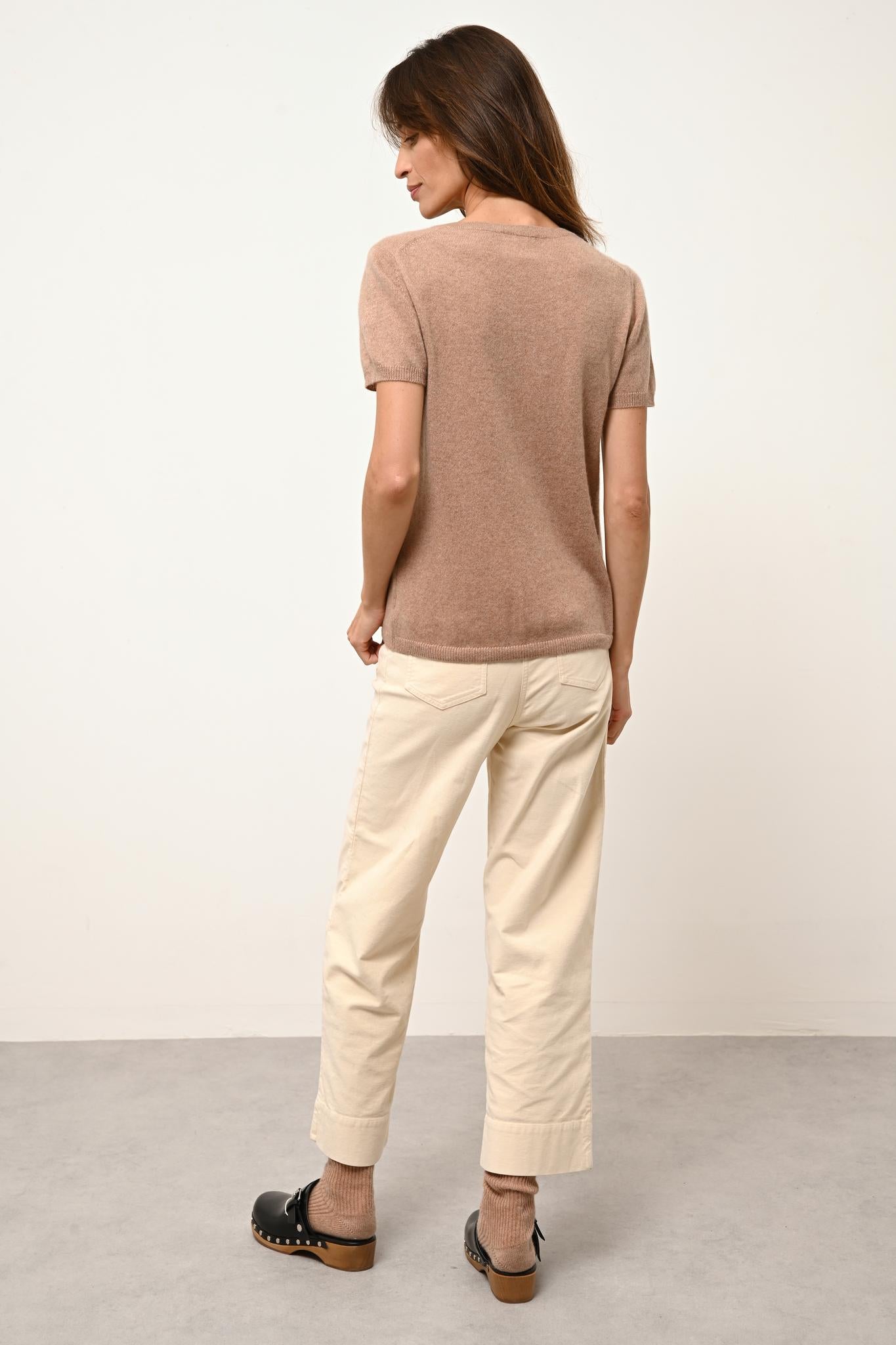 GLAMIS t-shirt col v camel chiné