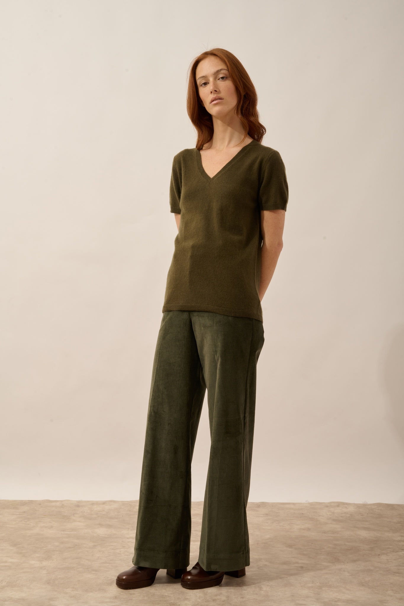 GLAMIS t-shirt col v chatain