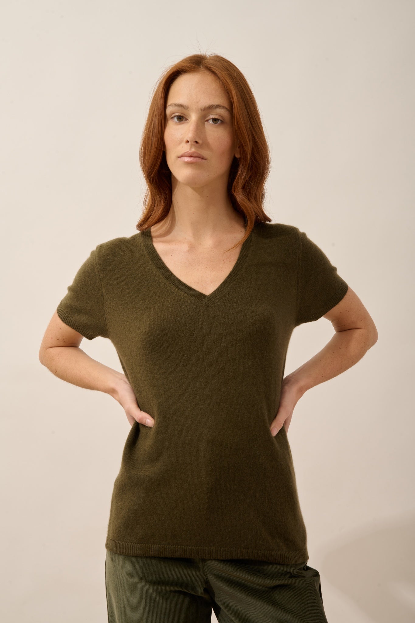 GLAMIS t-shirt col v chatain