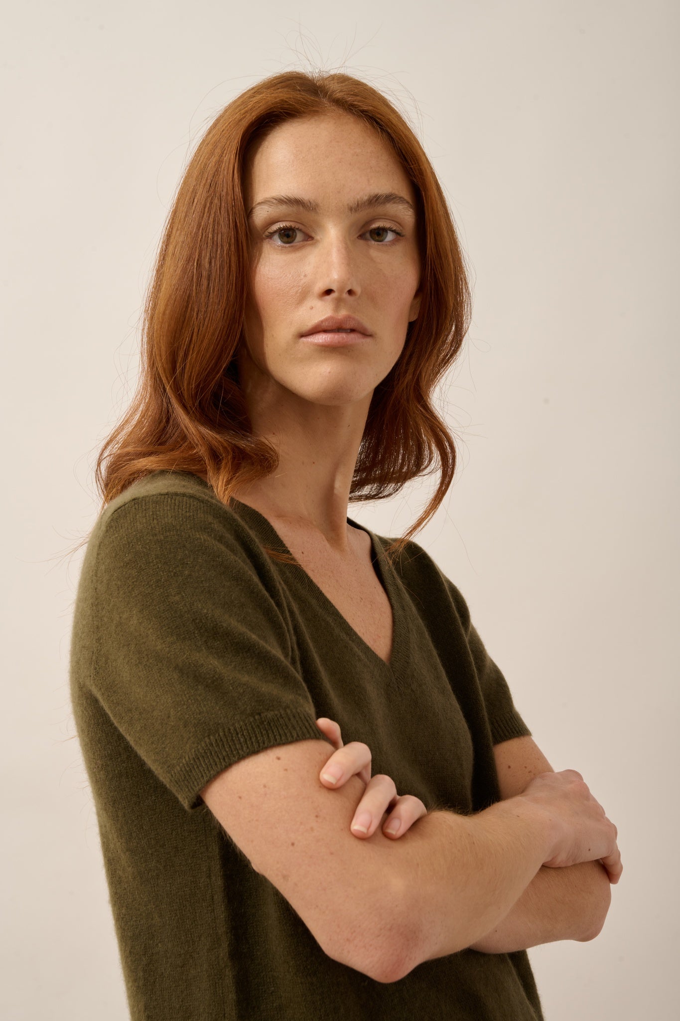 GLAMIS t-shirt col v chatain