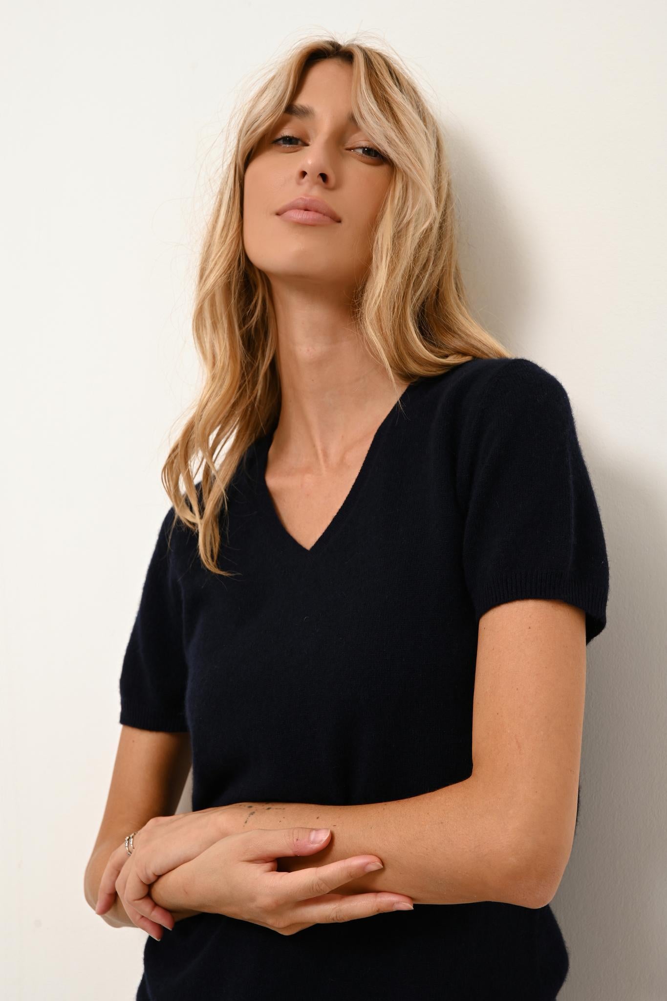 GLAMIS t-shirt col v navy