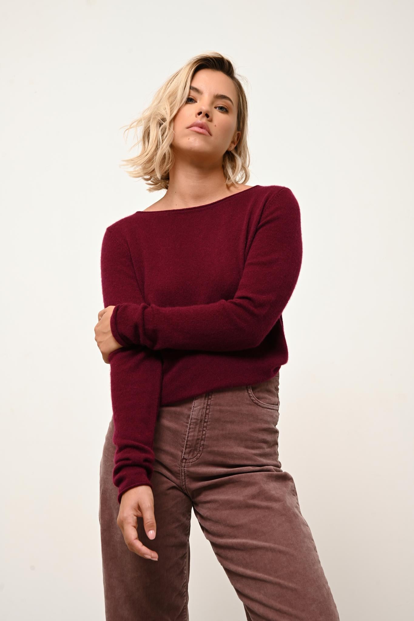 GRACE burgundy boat-neck sweater