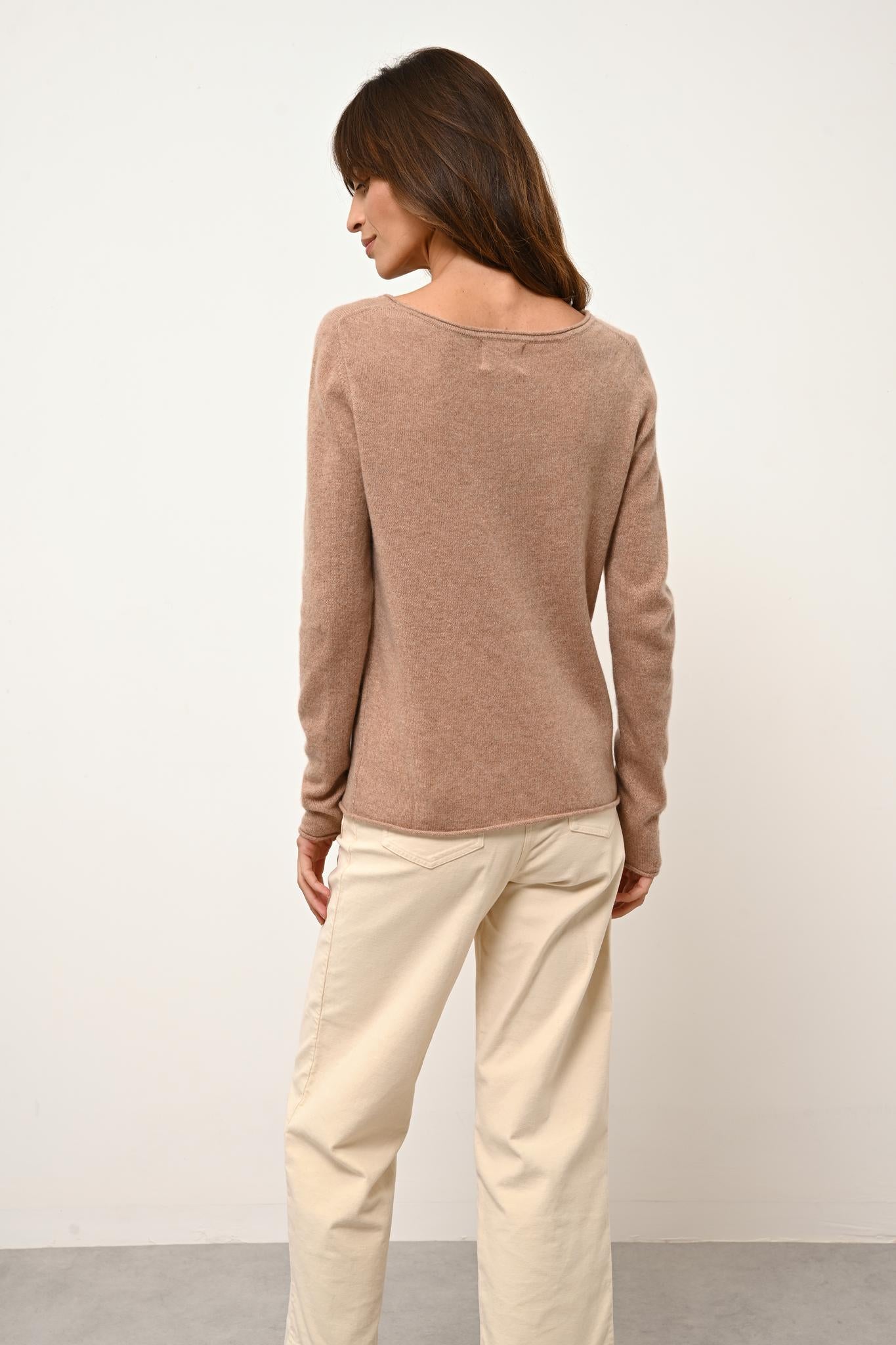 GRACE mottled camel boat-neck sweater
