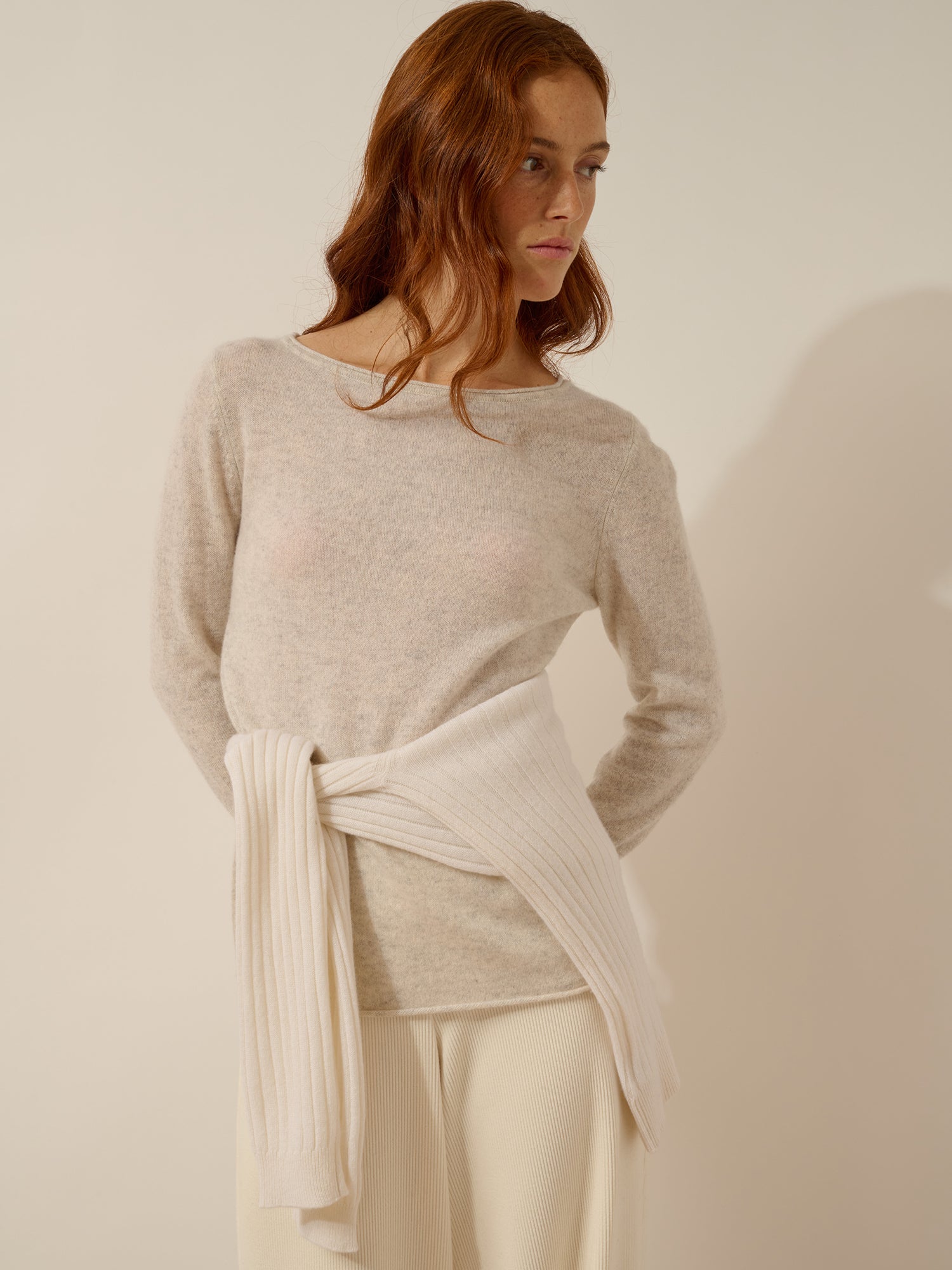 GRACE pull col bateau gris perle chiné