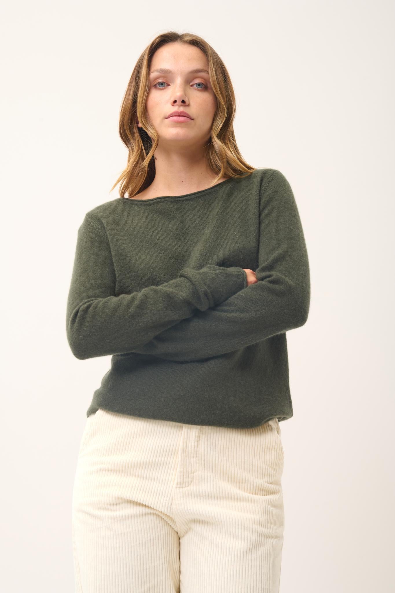 GRACE khaki boat-neck sweater
